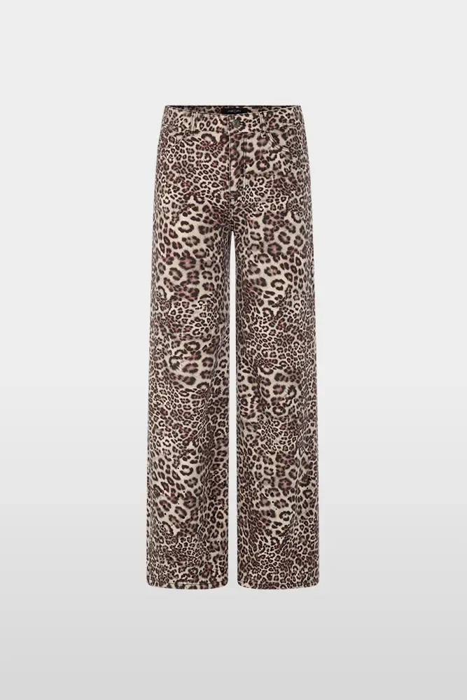 Leopard print jeans, wide fit and high waist