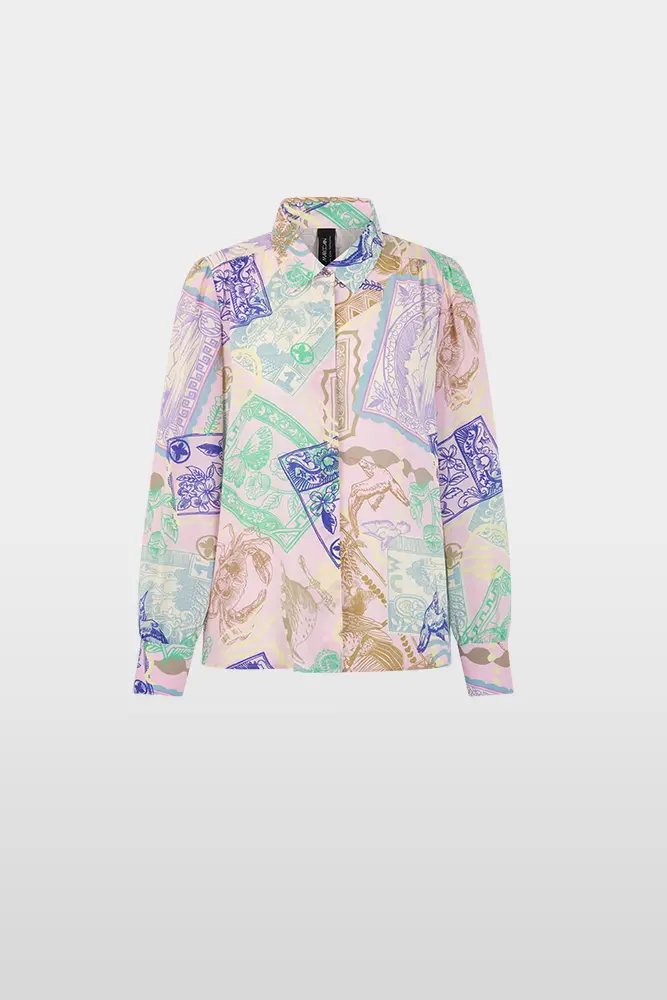 Shirt blouse with stamp print