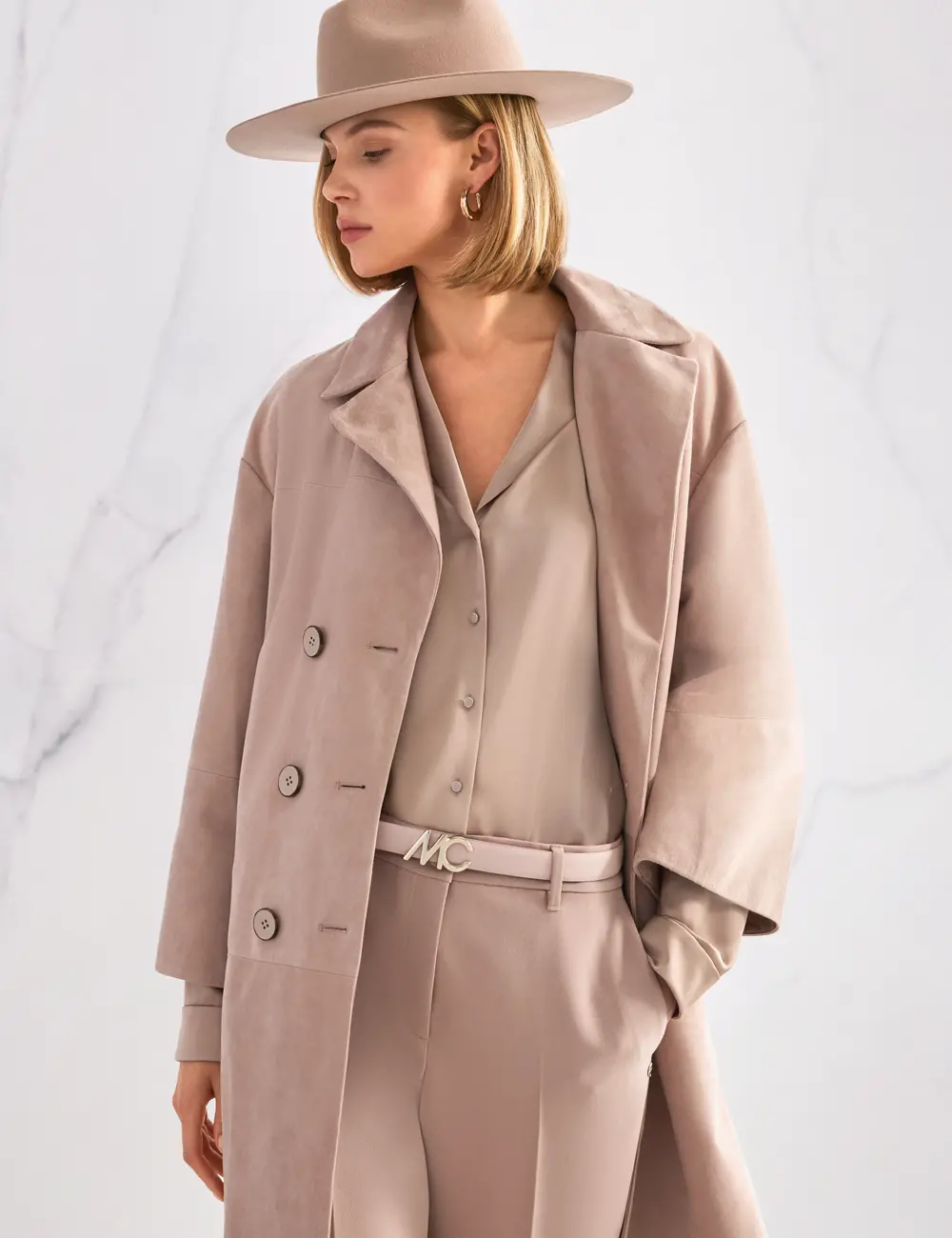 Chapeau fedora en laine et ceinture réversible en cuir avec boucle Marc Cain