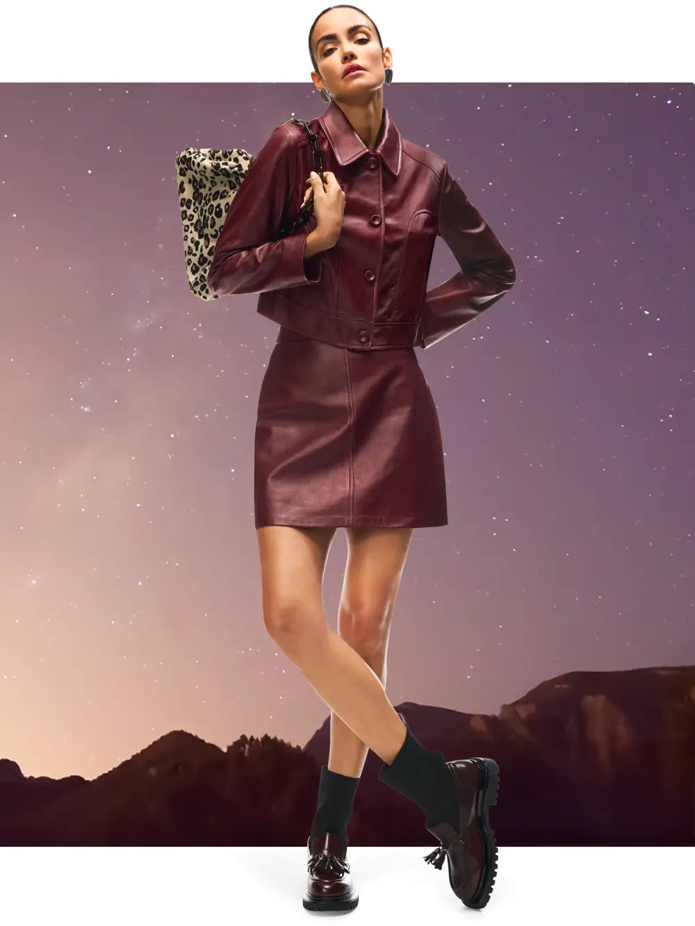 Veste courte en cuir avec col