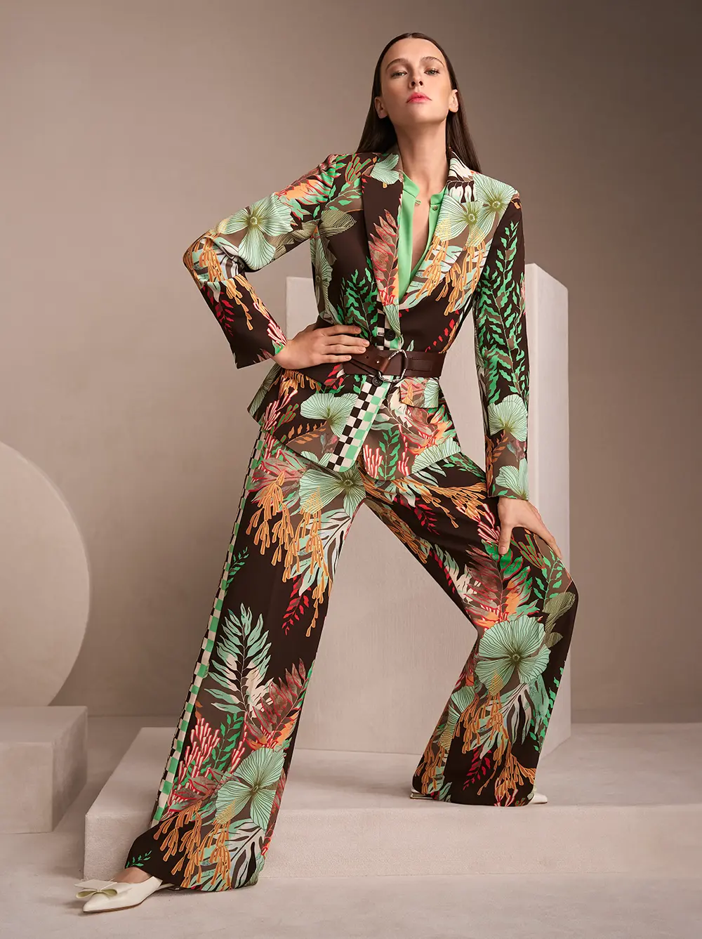 Blazer mit passender Hose in floralem Print