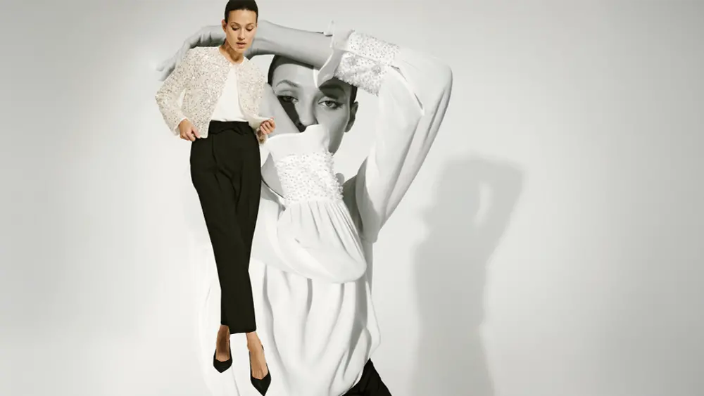 Pailetten-Jacke mit Bluse und eleganter Hose