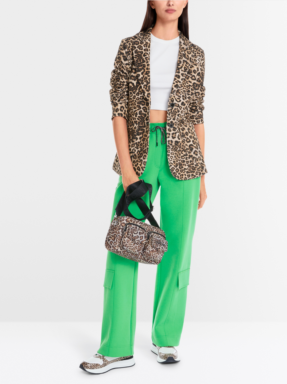 Marc Cain Mystic Plumage Feather Print Fitted Polo Neck Top Black/emerald