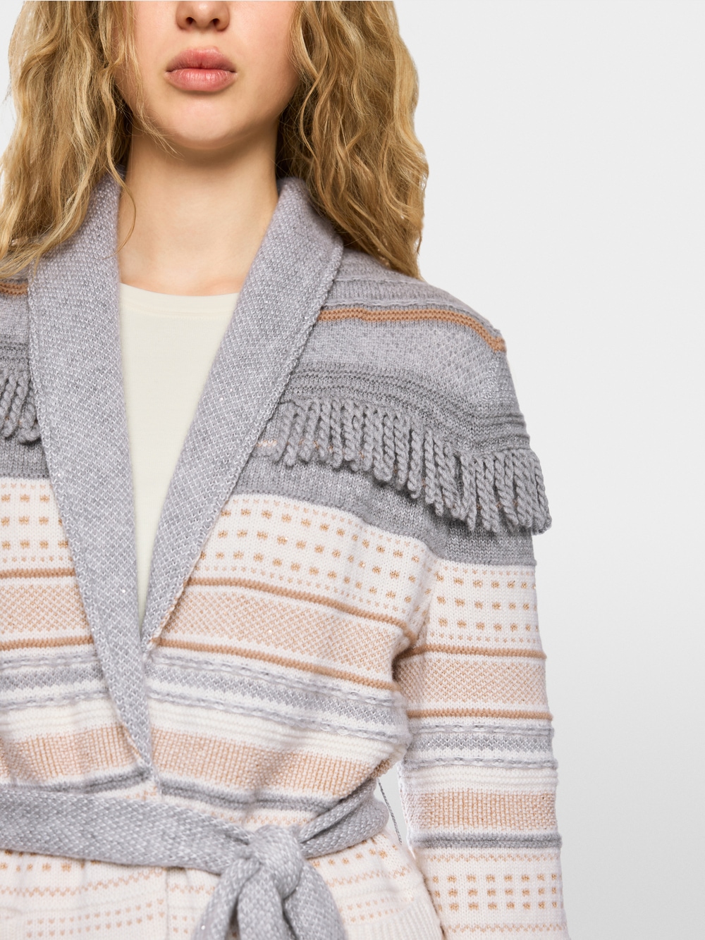 Fransen Marc Cain Strickjacke Grau Marc Cain Pullover ZC M07 Grau Bei