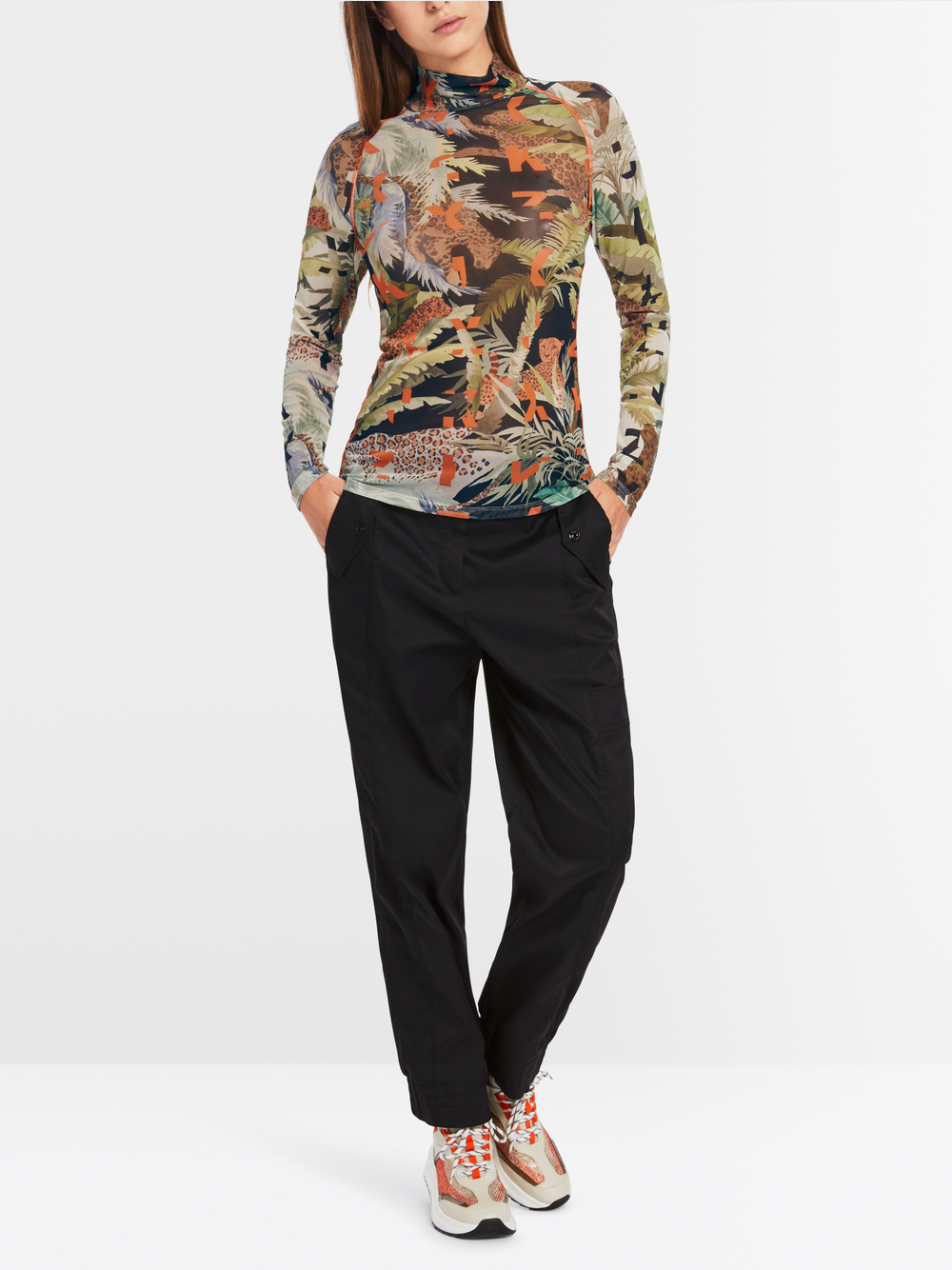Mesh T-shirt with all-over print | marc-cain.com/en