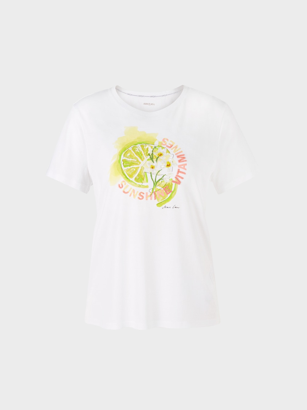 Marc Cain Collections T Shirt Top With Delicate Lace In Off White YC 48.36 J14 COL 110 main image 1