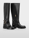 Leather riding boots with buckles