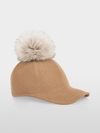 Wool cap with faux fur pompom