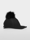 Wool cap with faux fur pompom