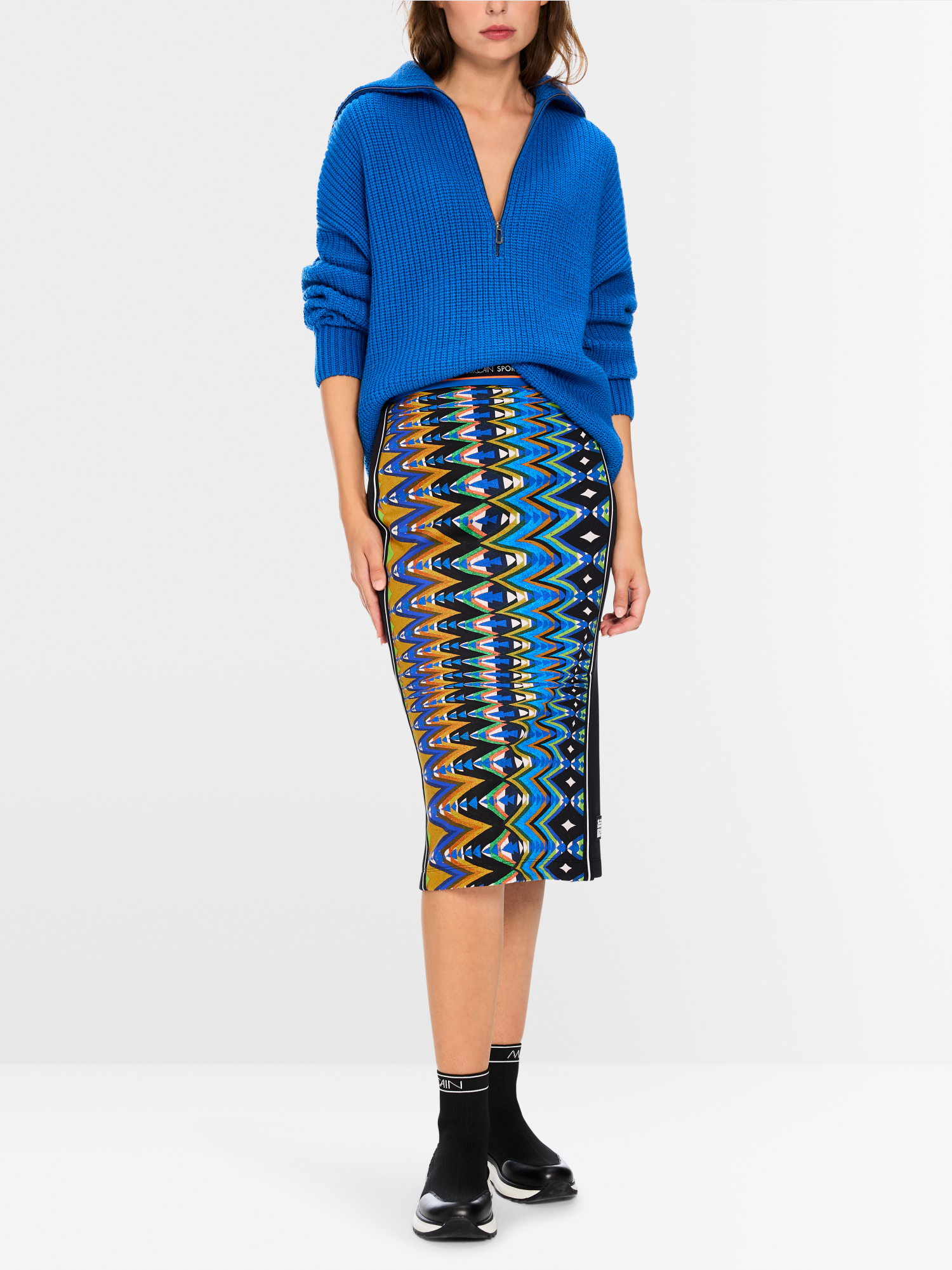 Marc Cain Sports Women's Crinkled Pleats Midi Skirt In Blue AS 71.09 W39 Col 362