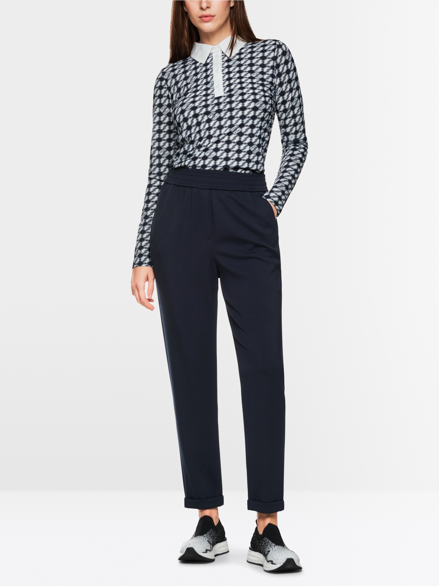 Marc Cain Pants Women's RHODOS Navy Stretch Pull-On Trousers AP 81.51 J09 Col 394