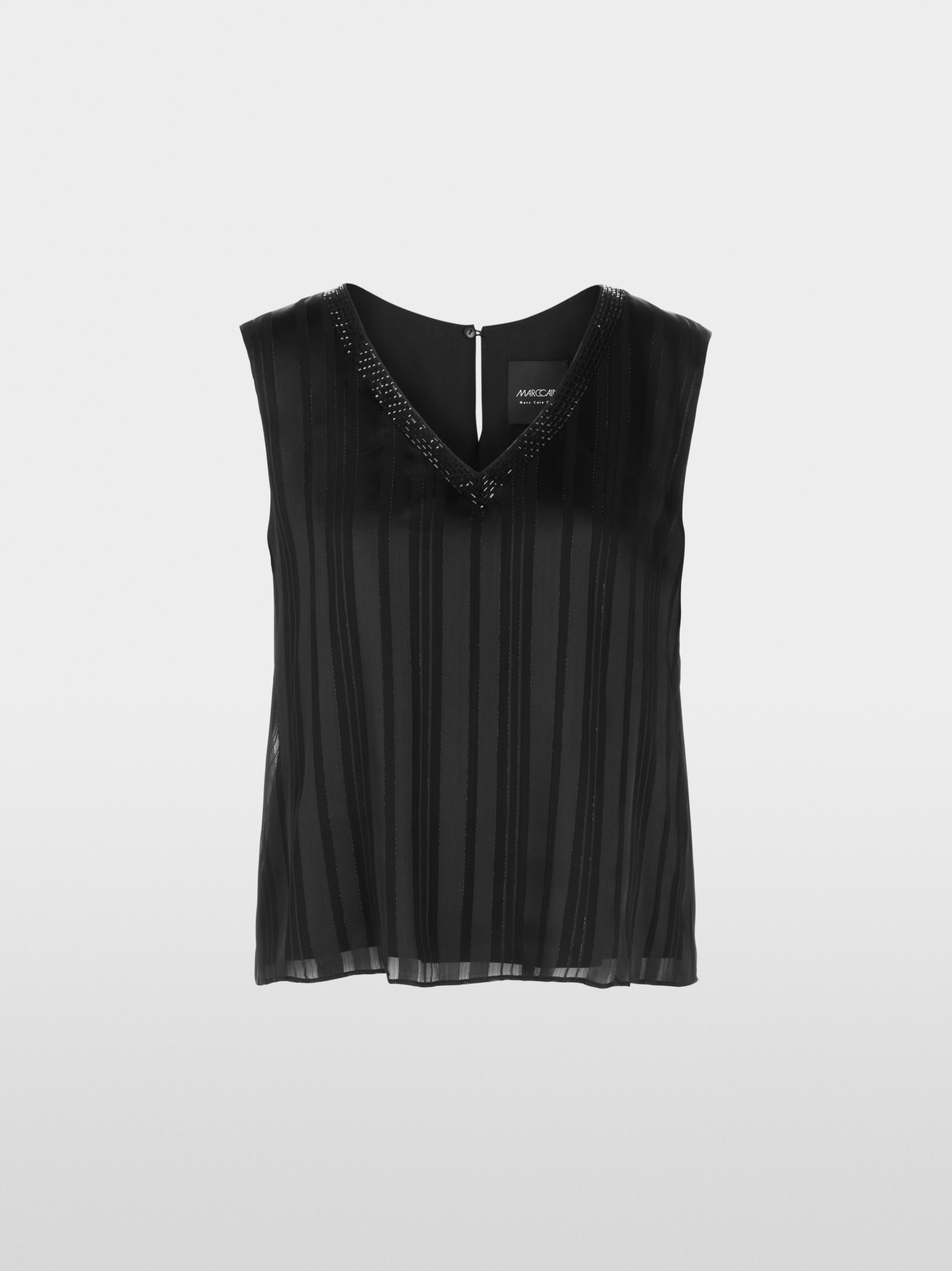 Marc Cain Piped Flute Sleeve Cupro Top White/Black main image 0