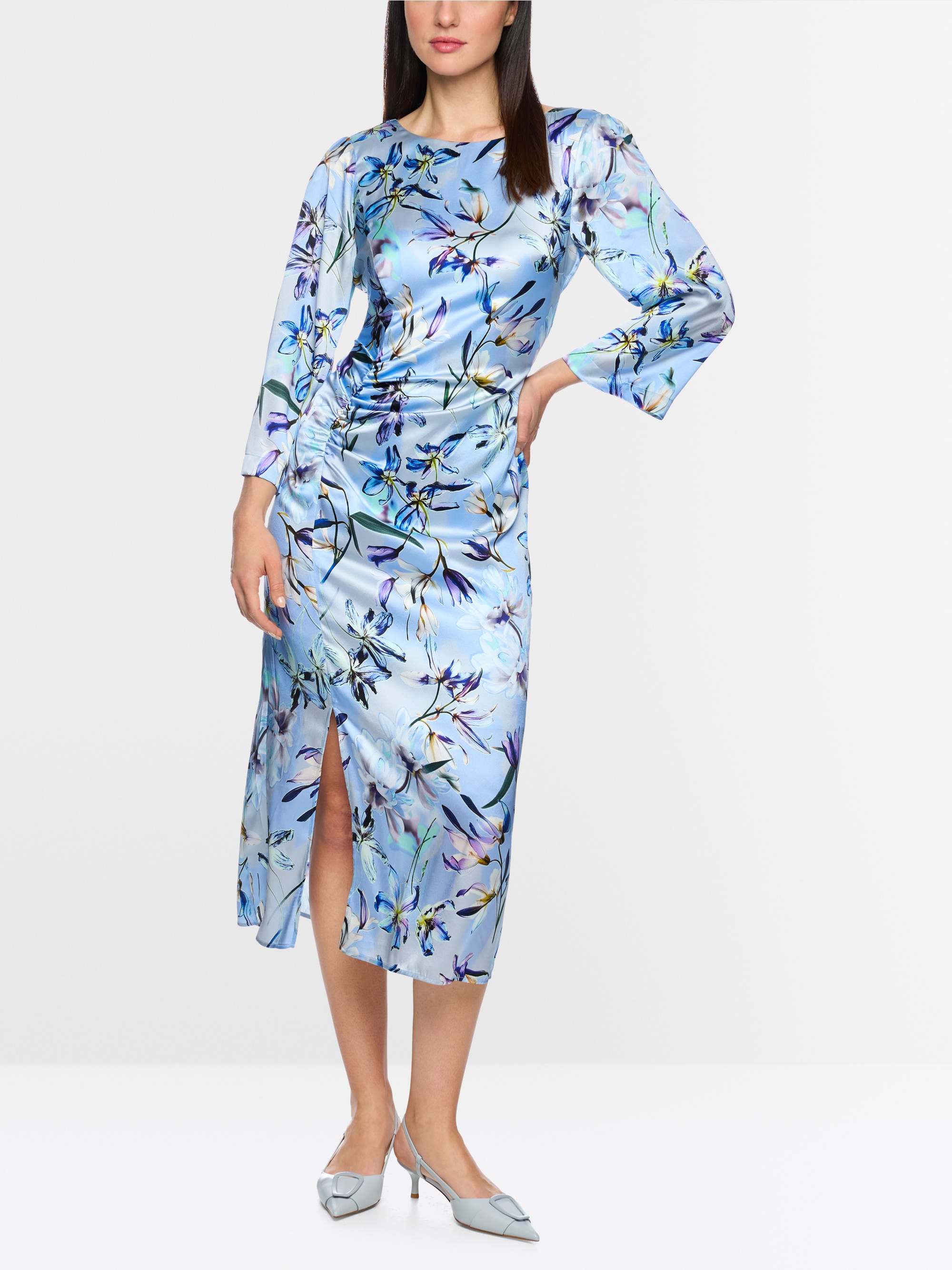 Midi dress in silk with floral print