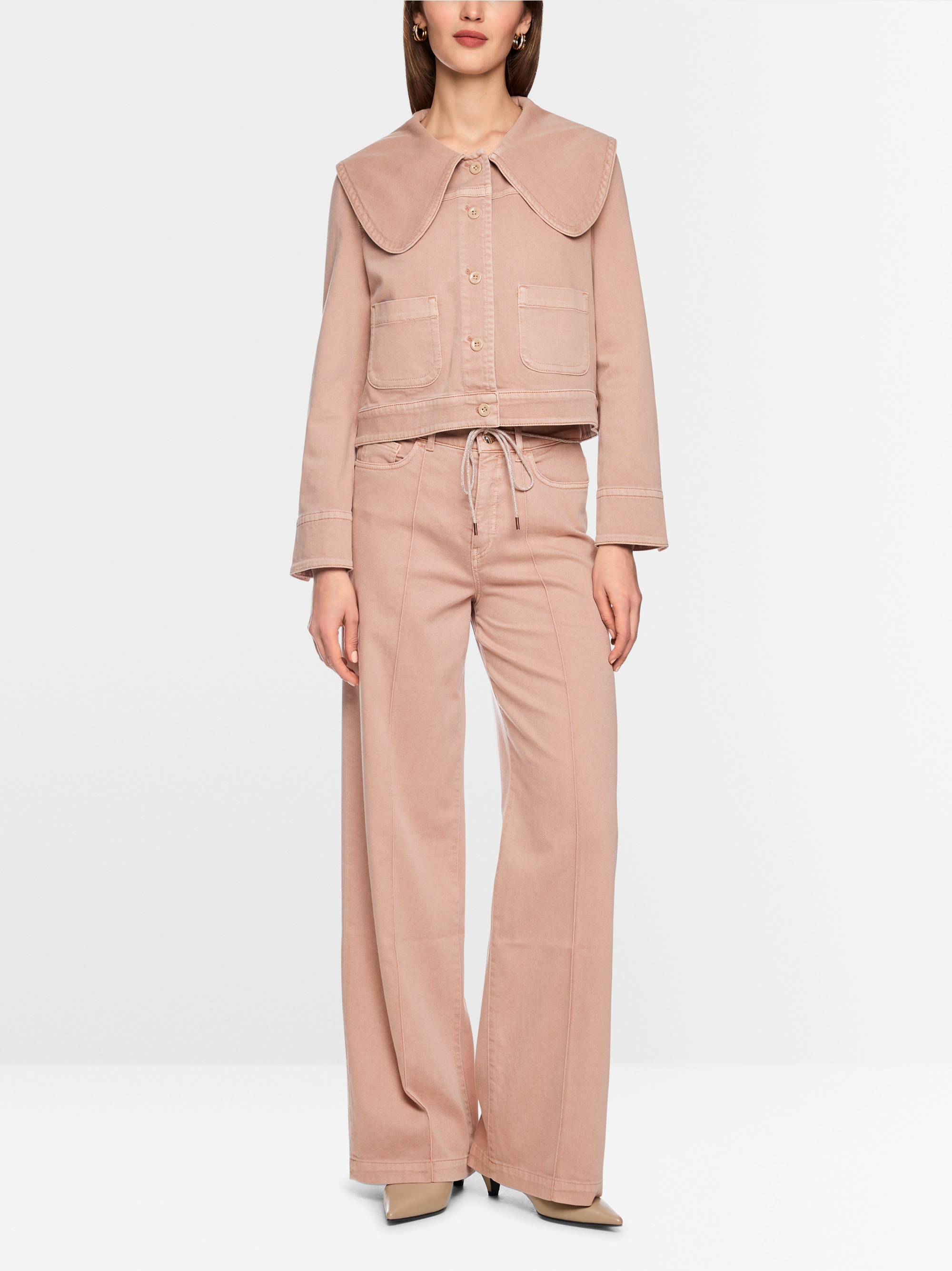 Denim jacket with oversized collar