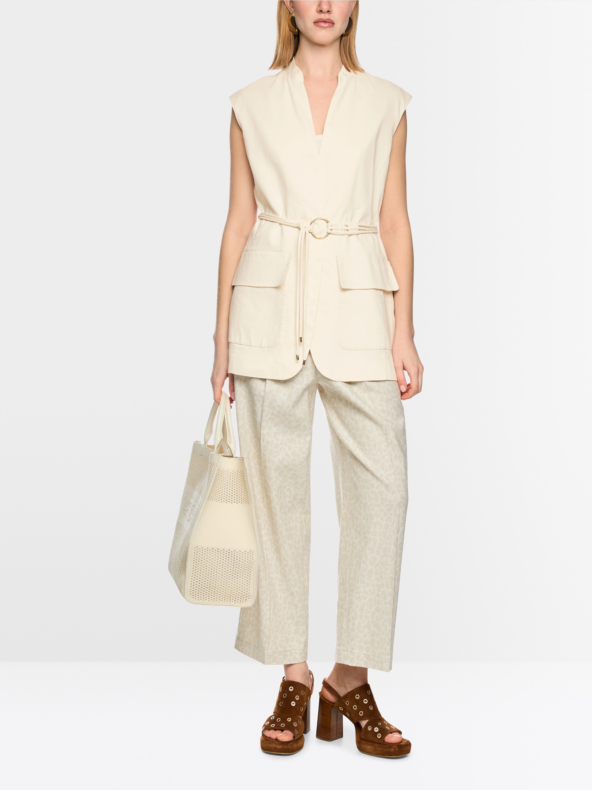 Long linen blend safari vest