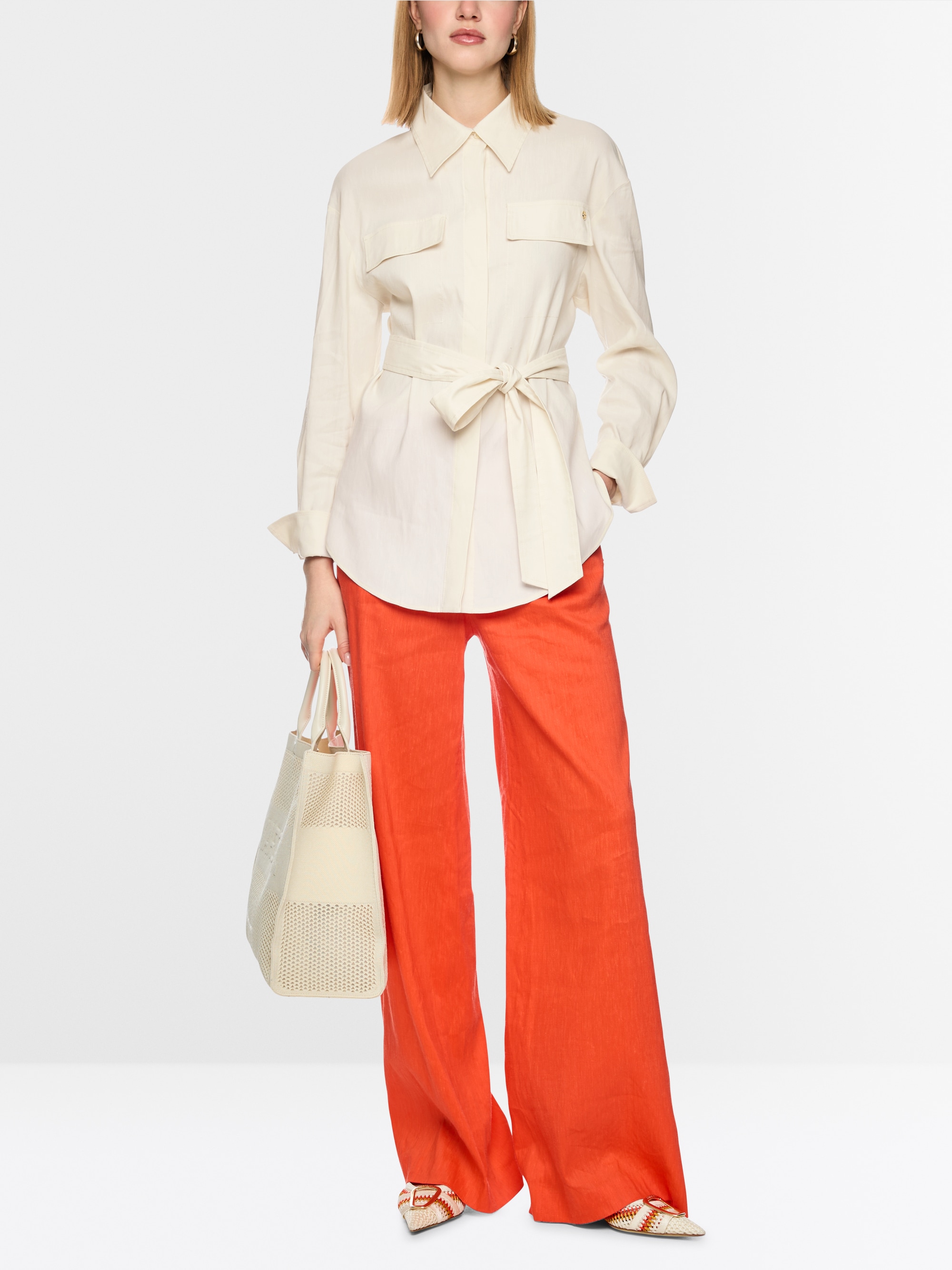 Linen-viscose blend safari blouse