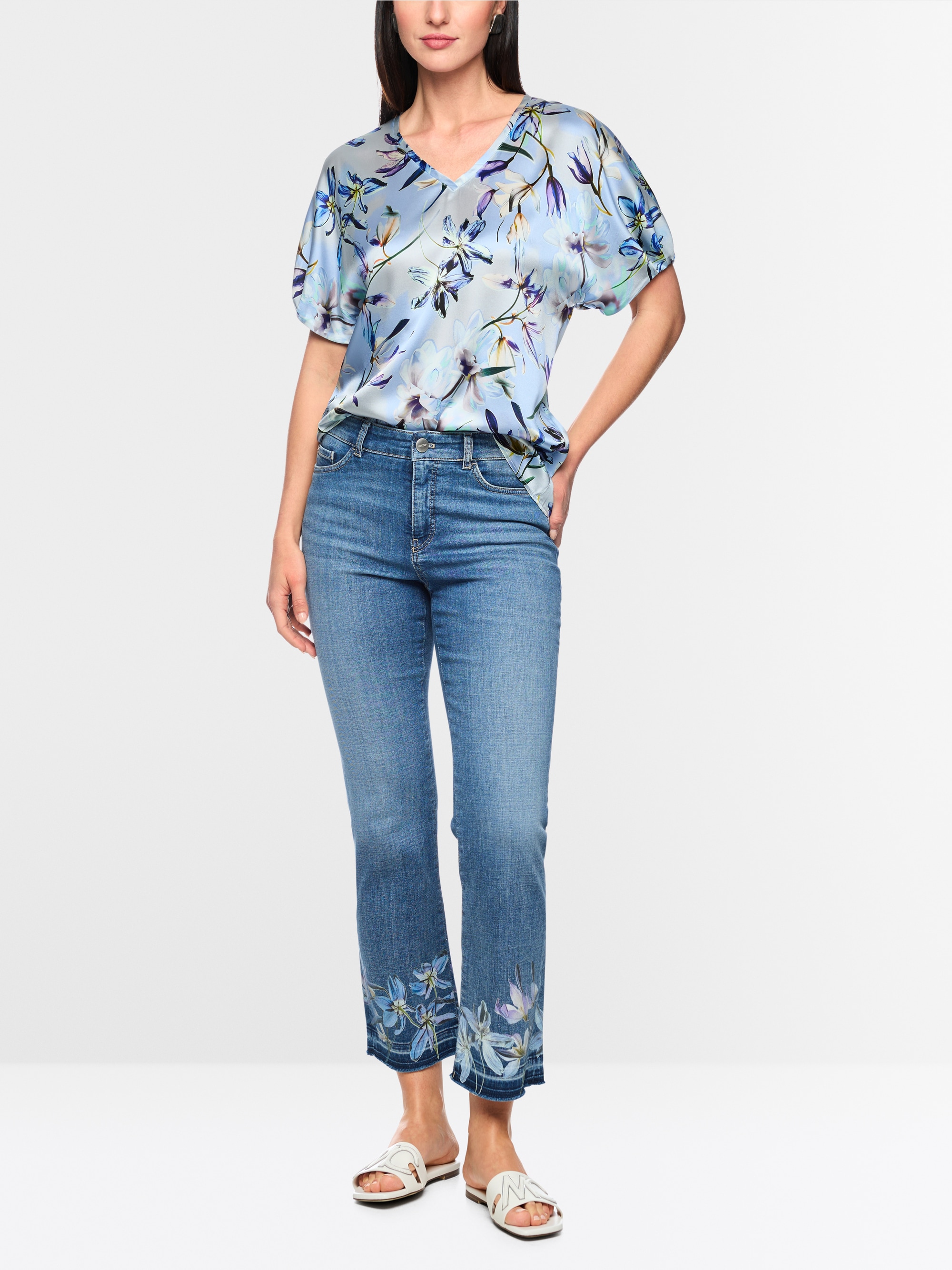 Silk blouse shirt with lily print