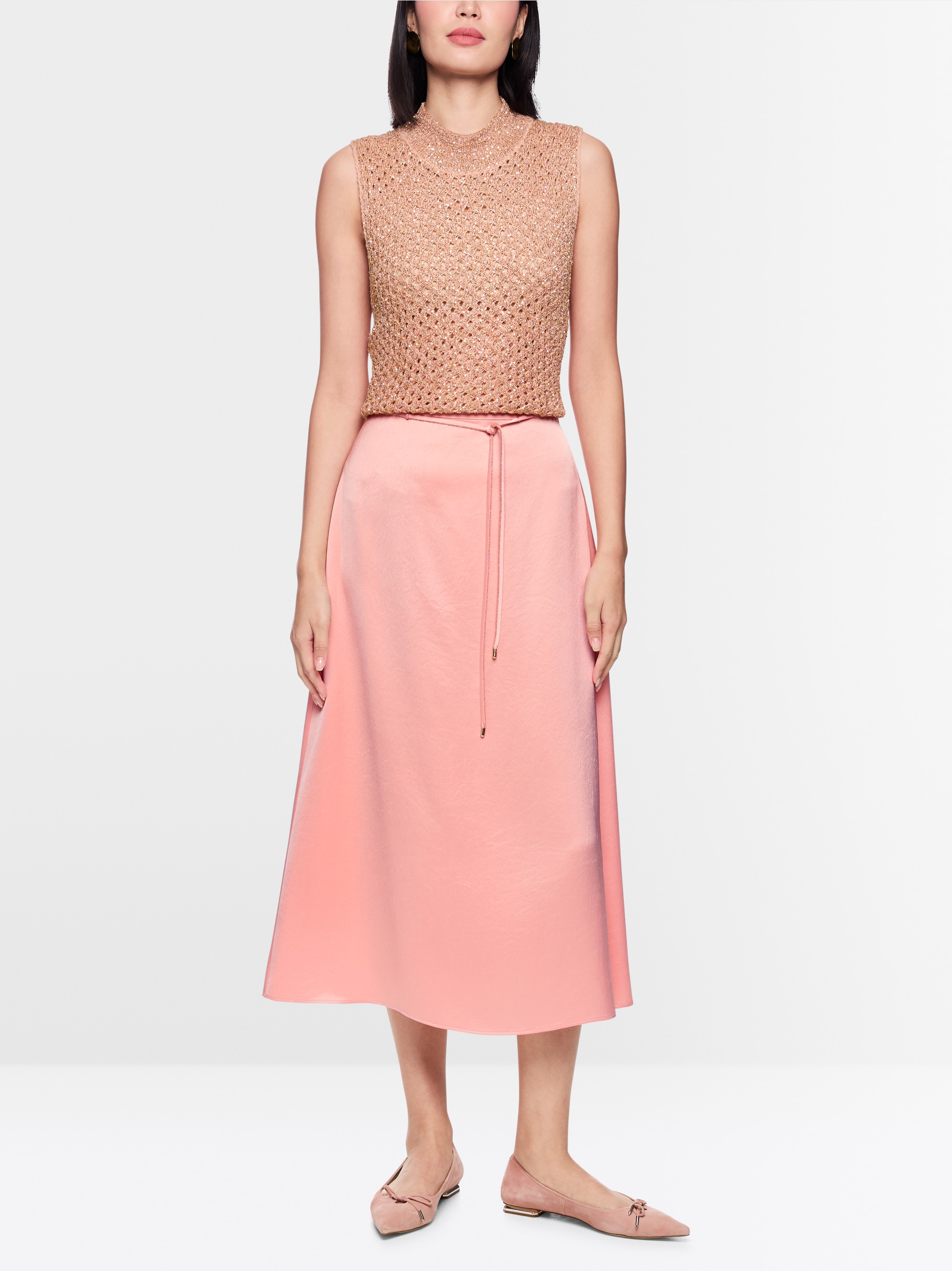 Jupe midi en satin avec cordon à nouer