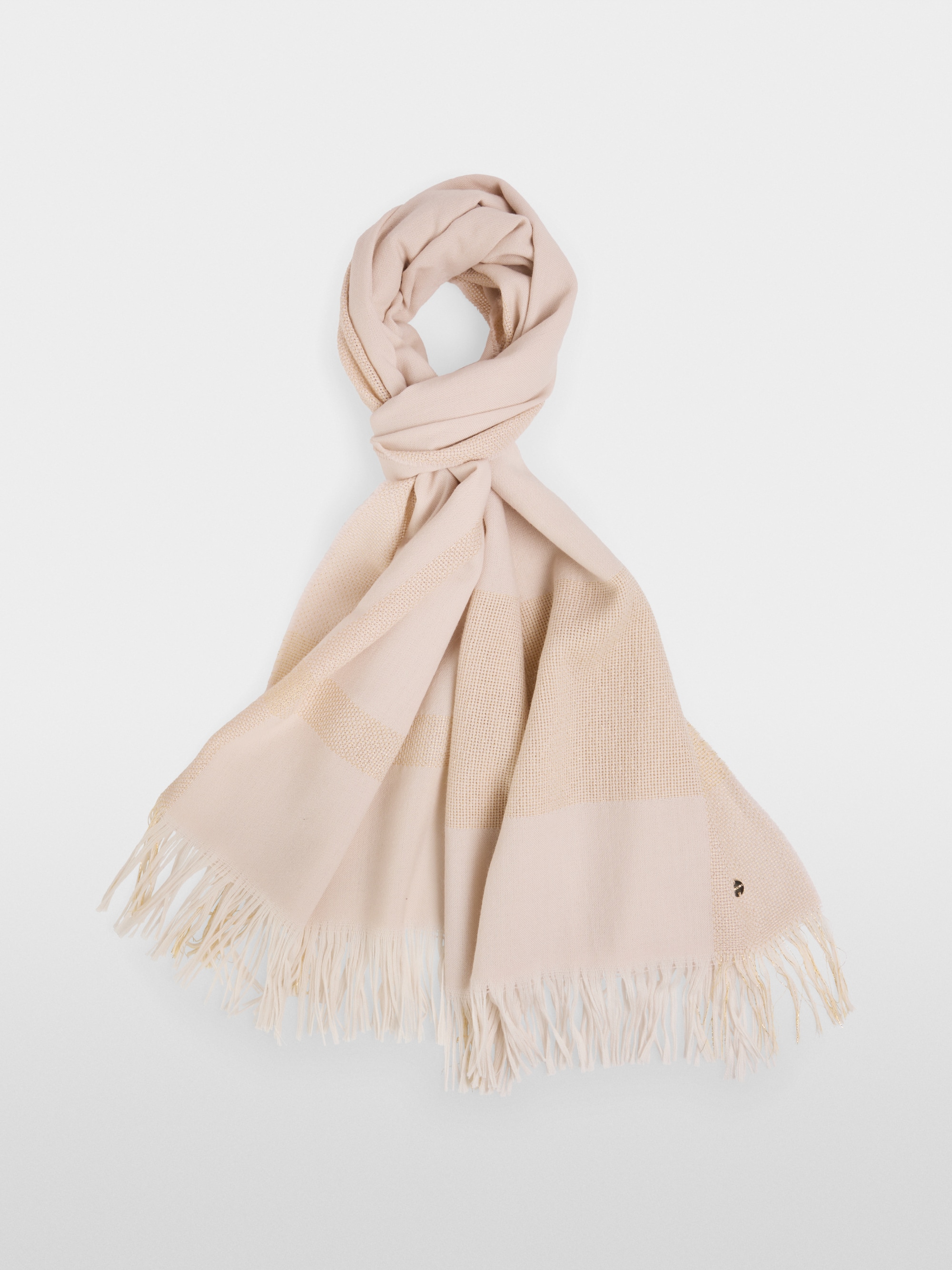 Wool scarf with gold thread and fringes