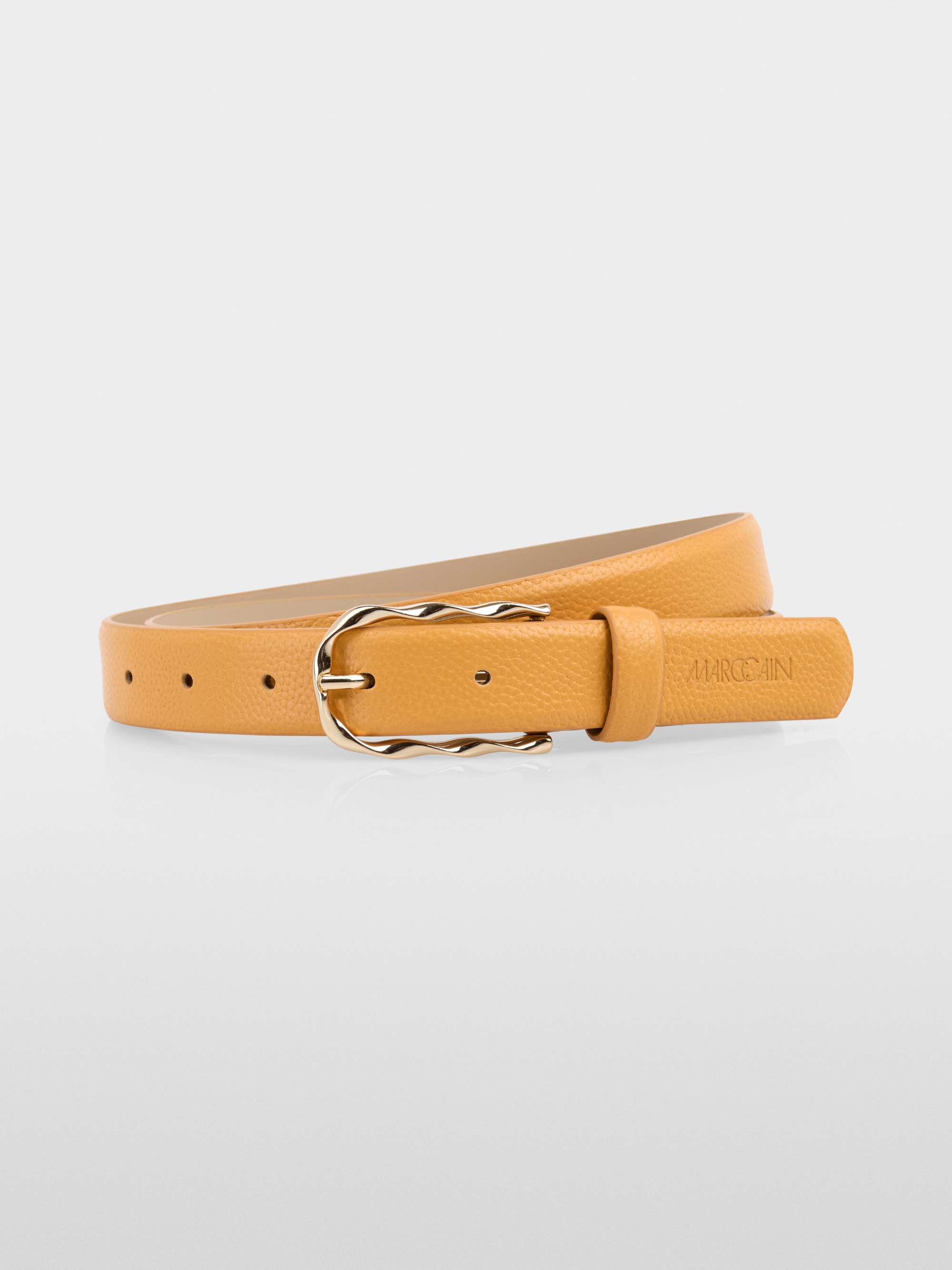 Narrow leather belt with buckle