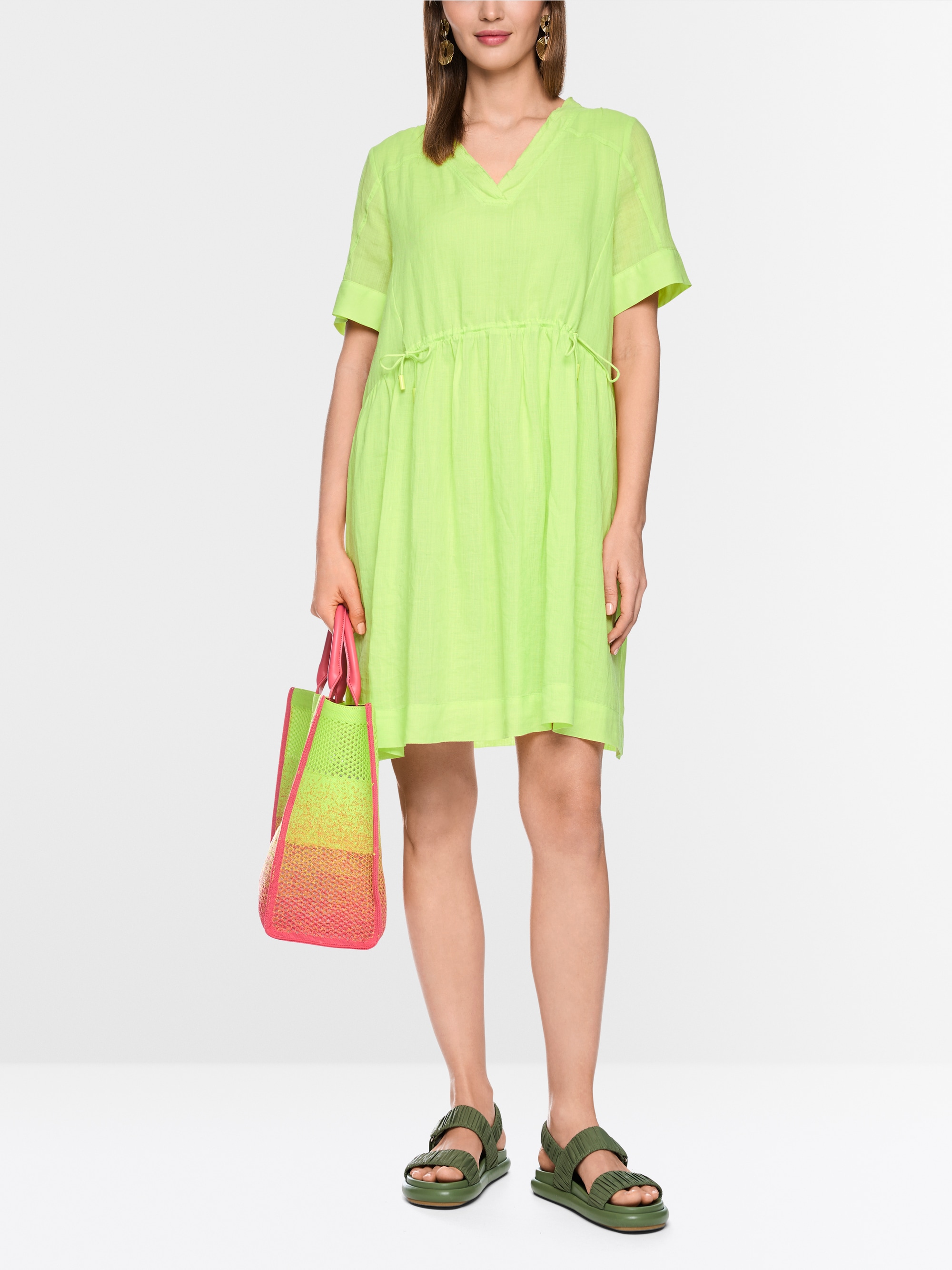 Robe à manches courtes en ramie avec franges