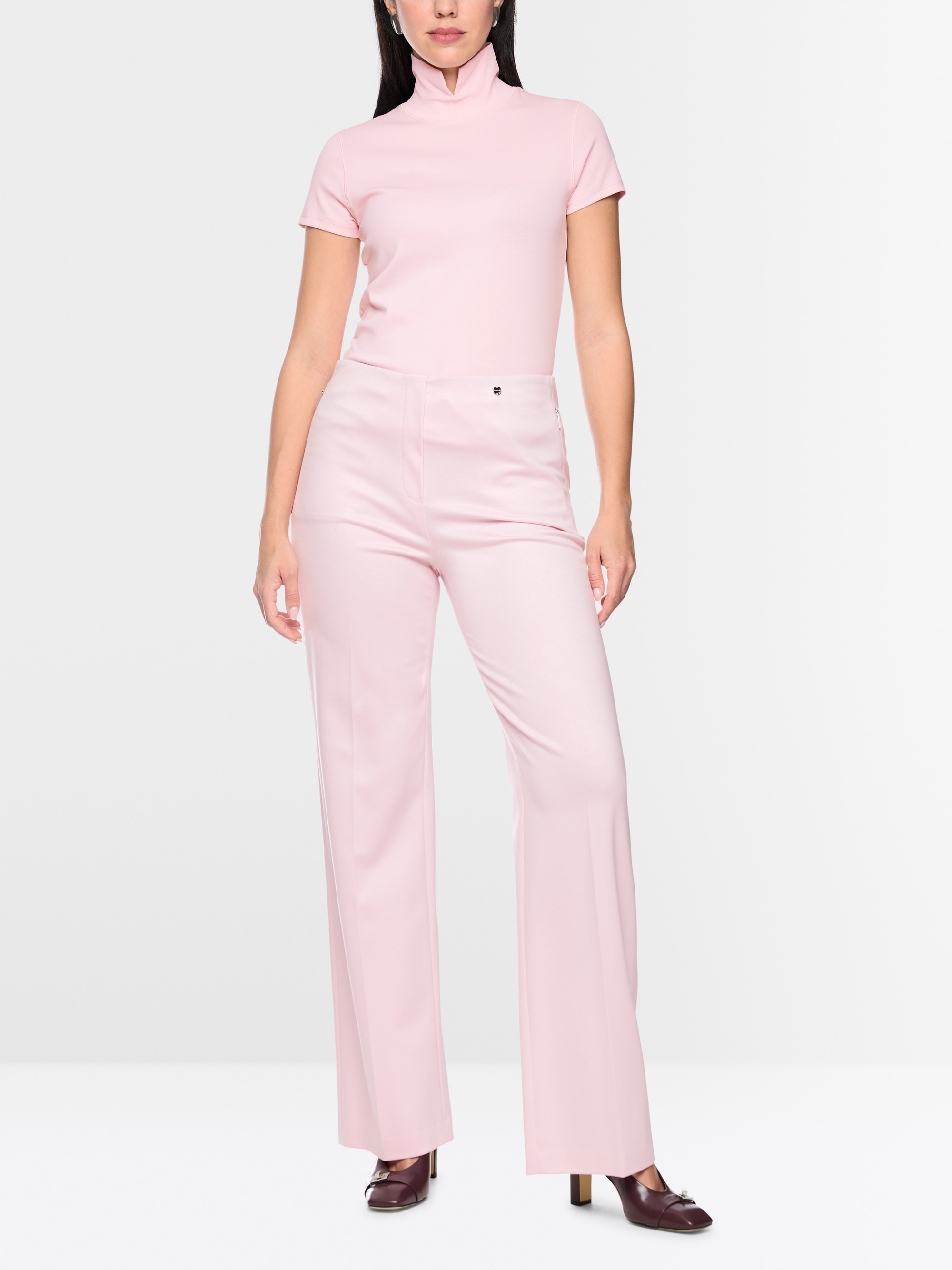 Stretch cotton shirt with raised collar