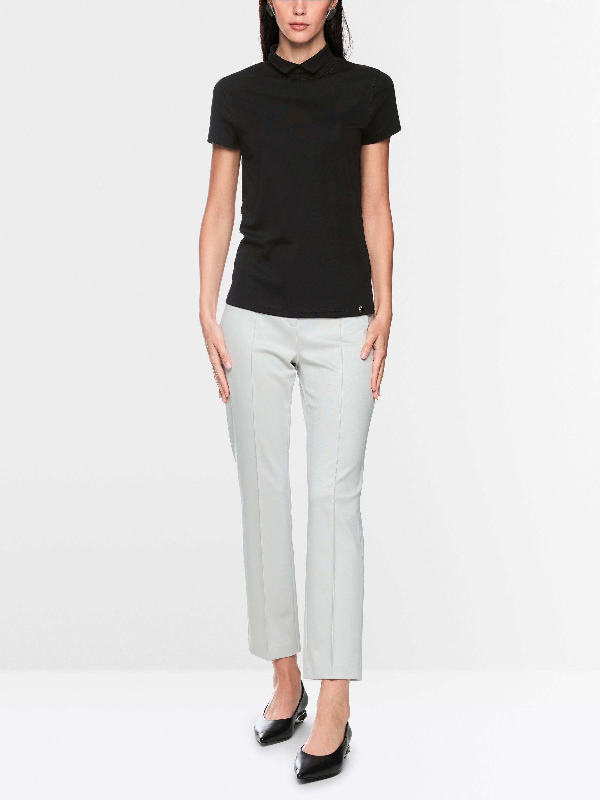 Stretch cotton shirt with raised collar