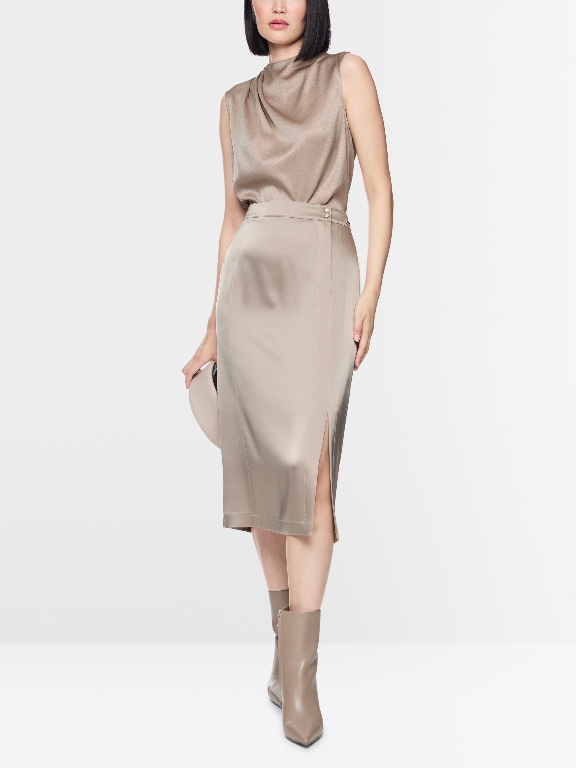 Flowing satin midi skirt