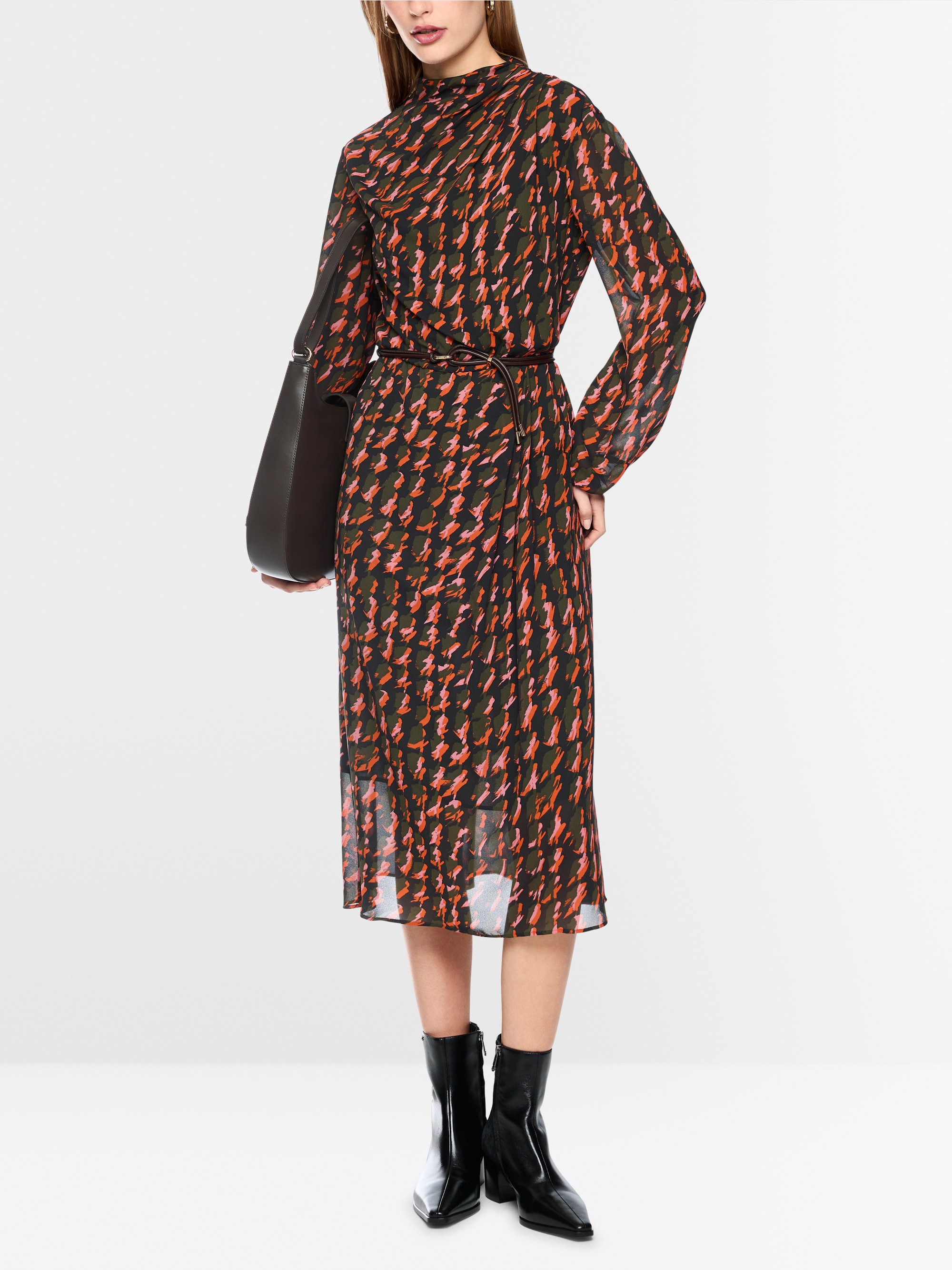 Printed dress with drawstring belt