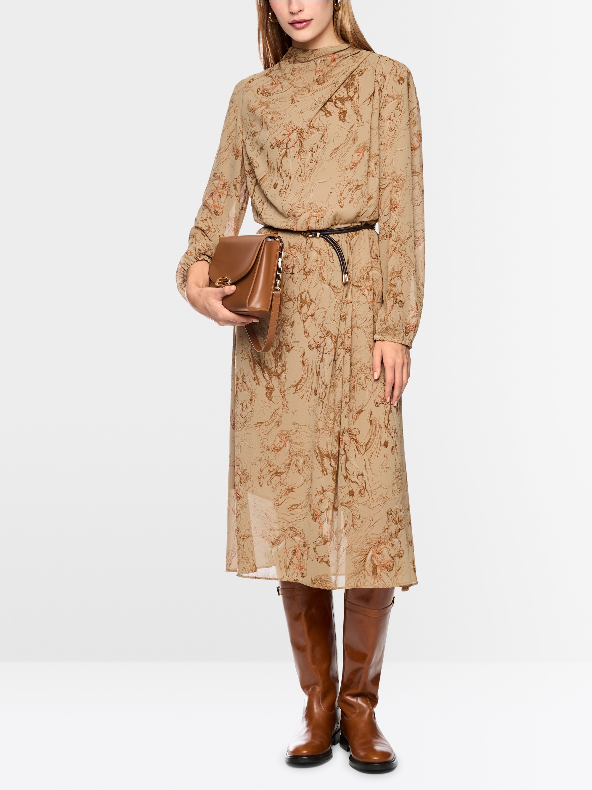 Printed dress with drawstring belt