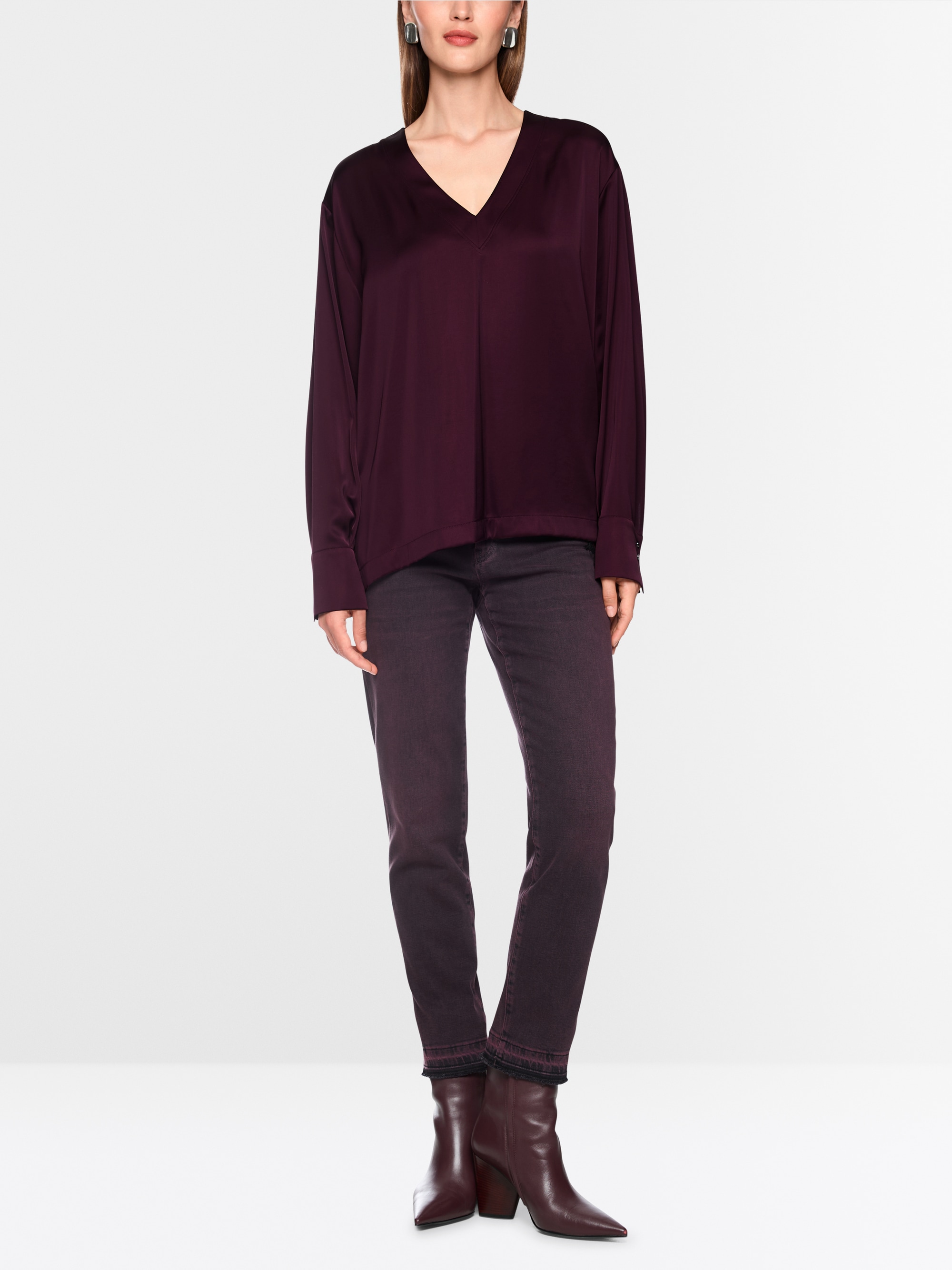 V-neck blouse in satin-effect finish