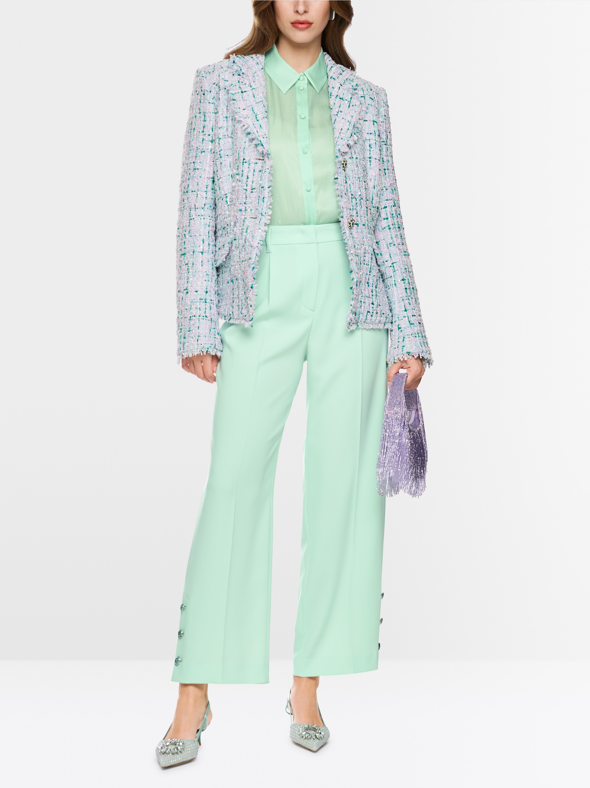 Blazer with rhinestones and frayed hem
