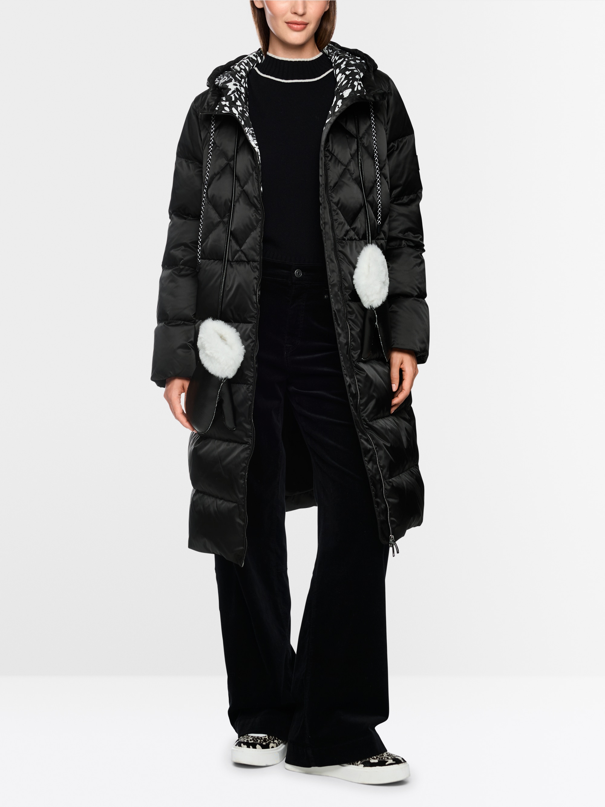 Long quilted coat with hood