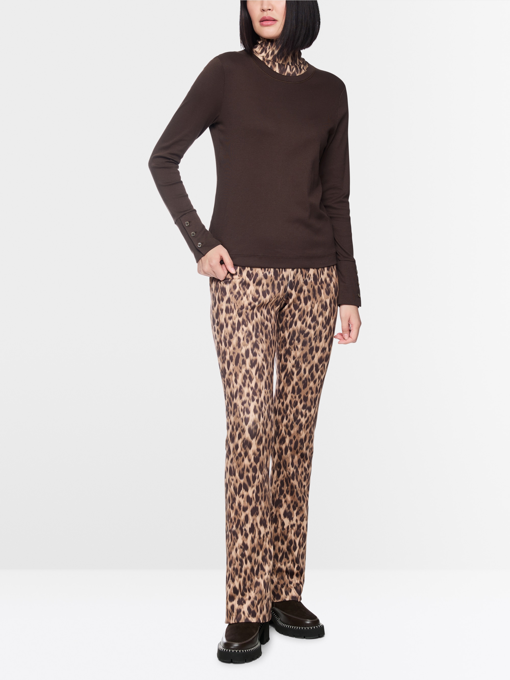Long-sleeve top with leo-print roll neck