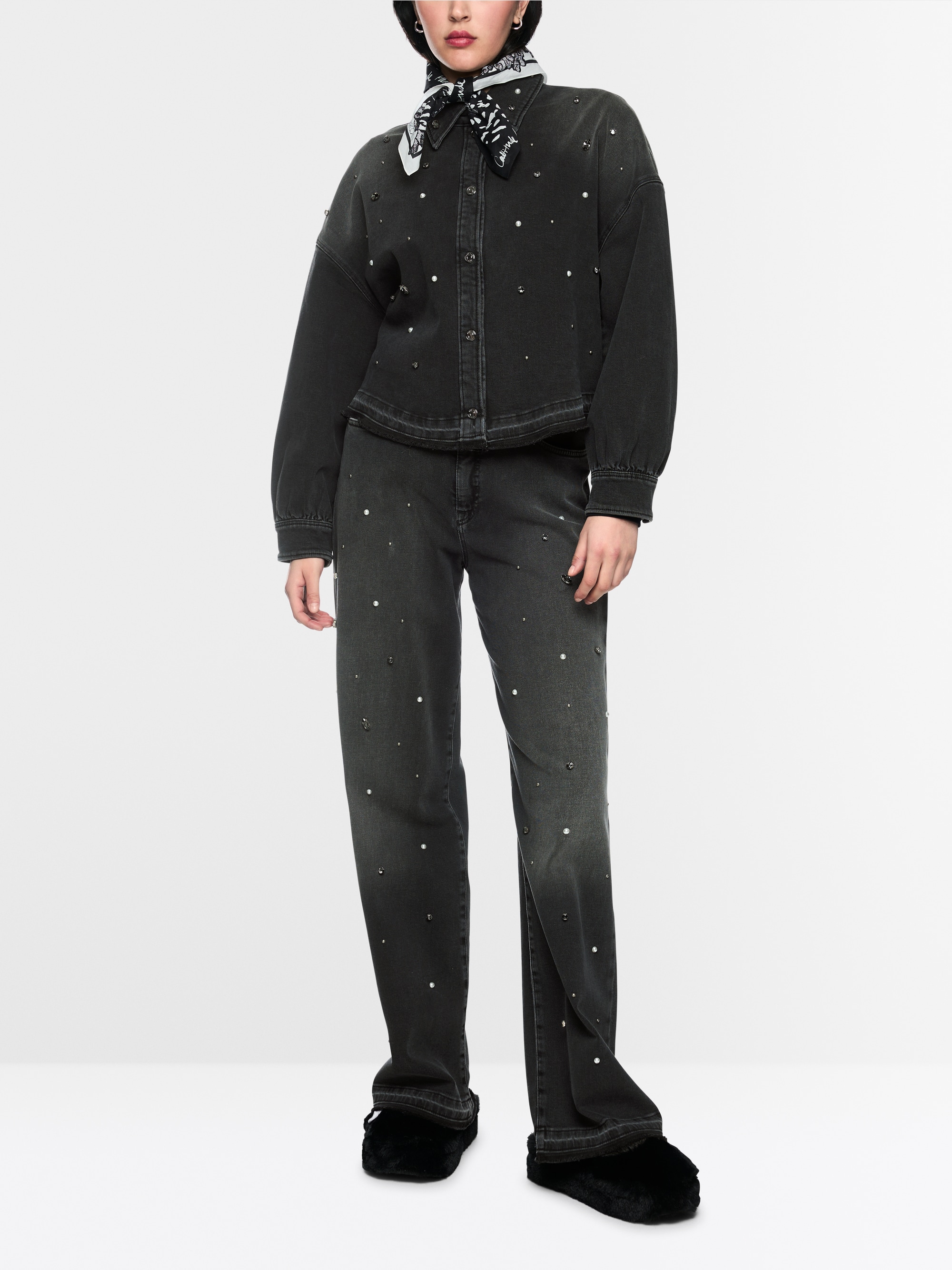 Denim shirt with gemstones