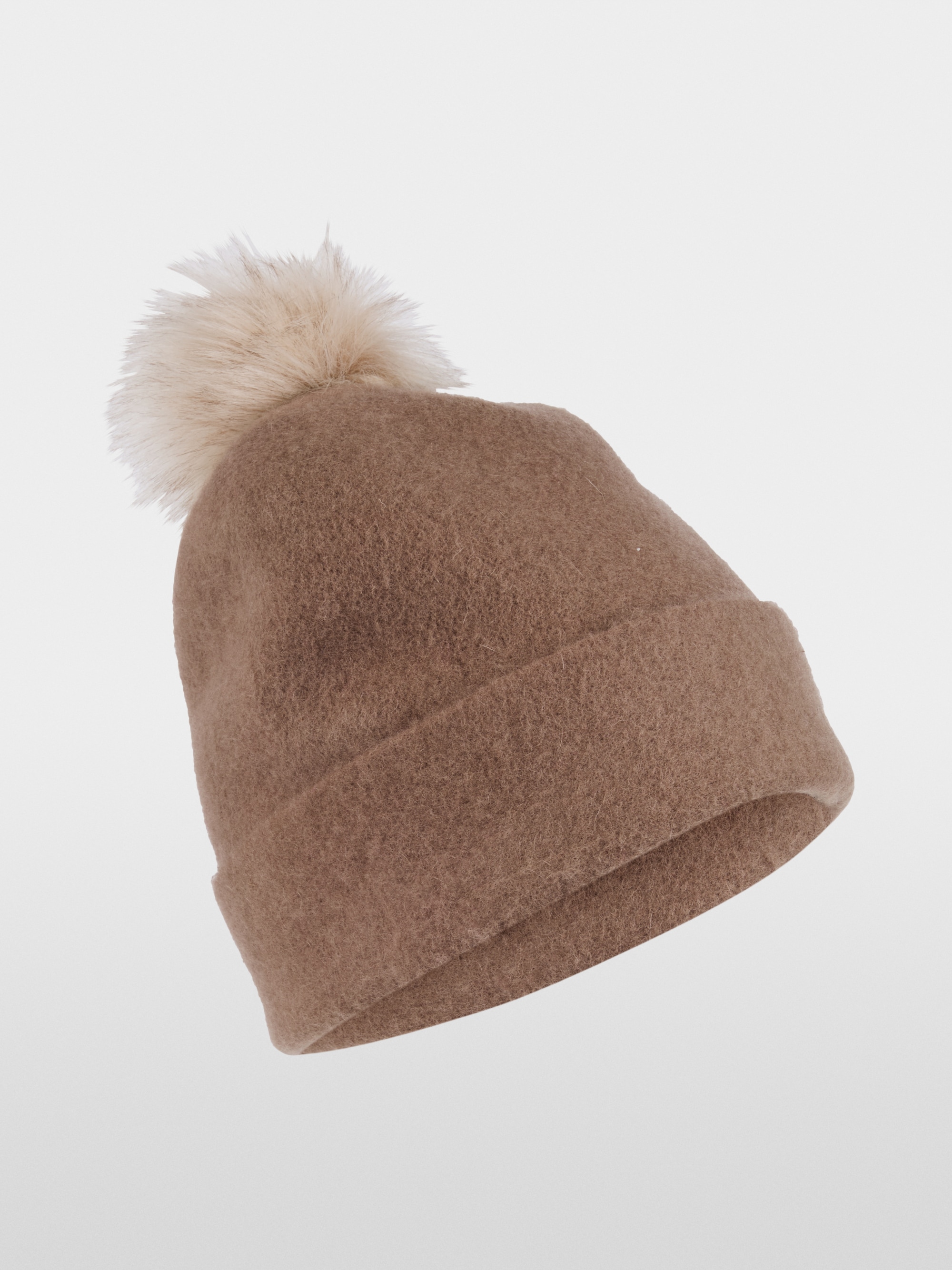 Felt hat with faux fur pom-pom
