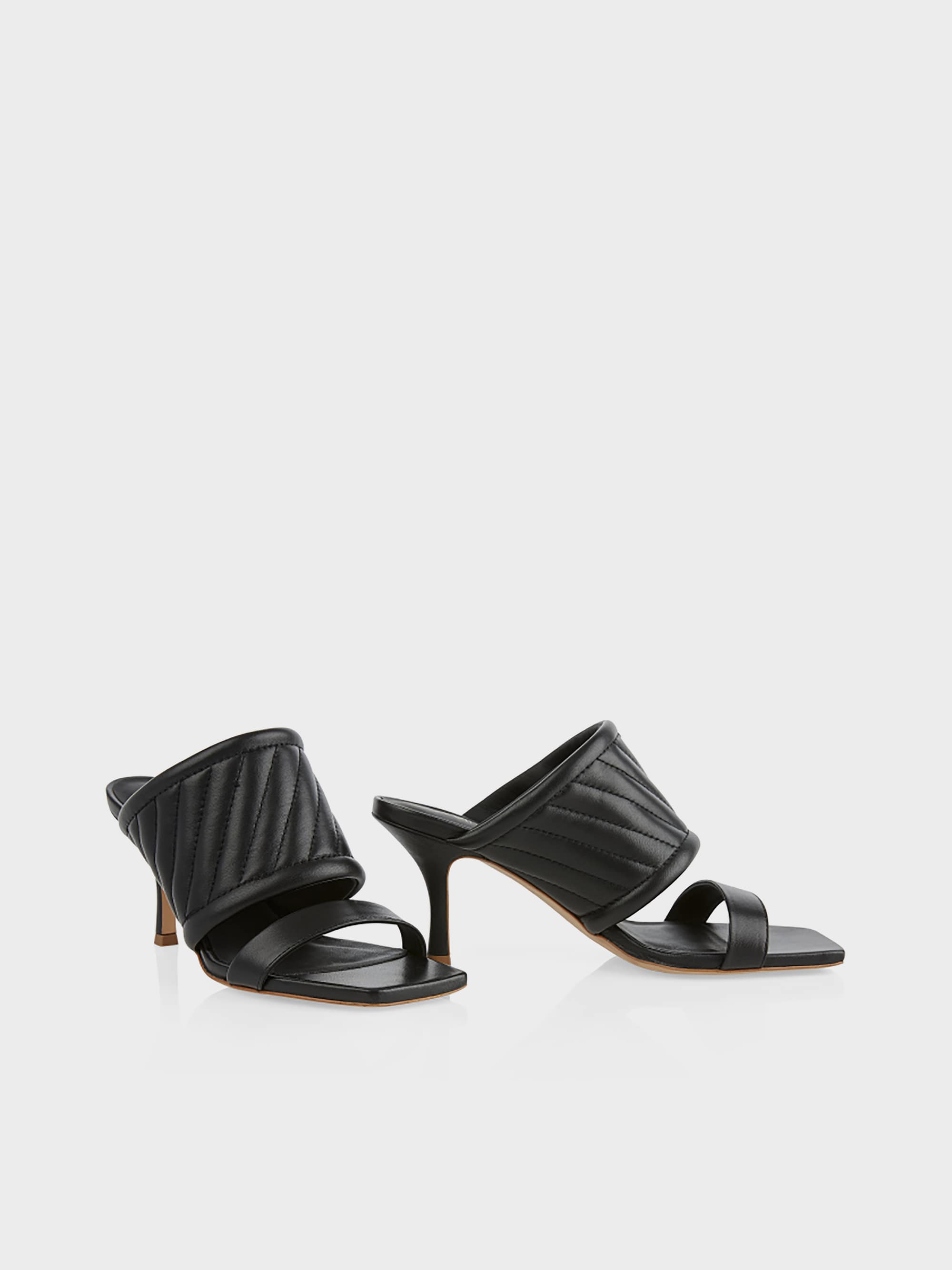 Leather square-toe high-heel sandals 