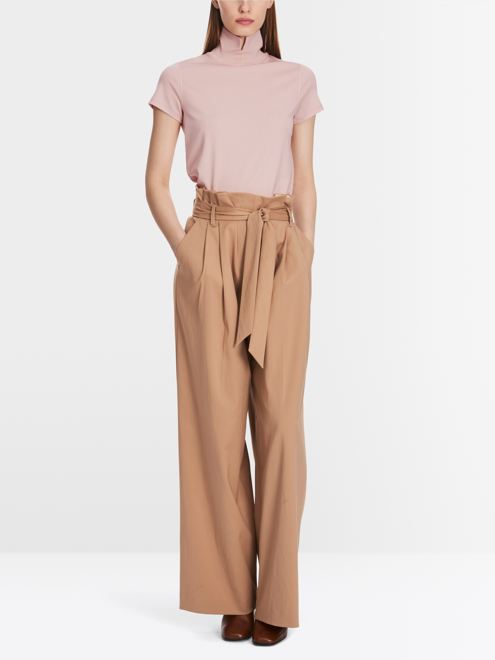 T-shirt with slit mock neck