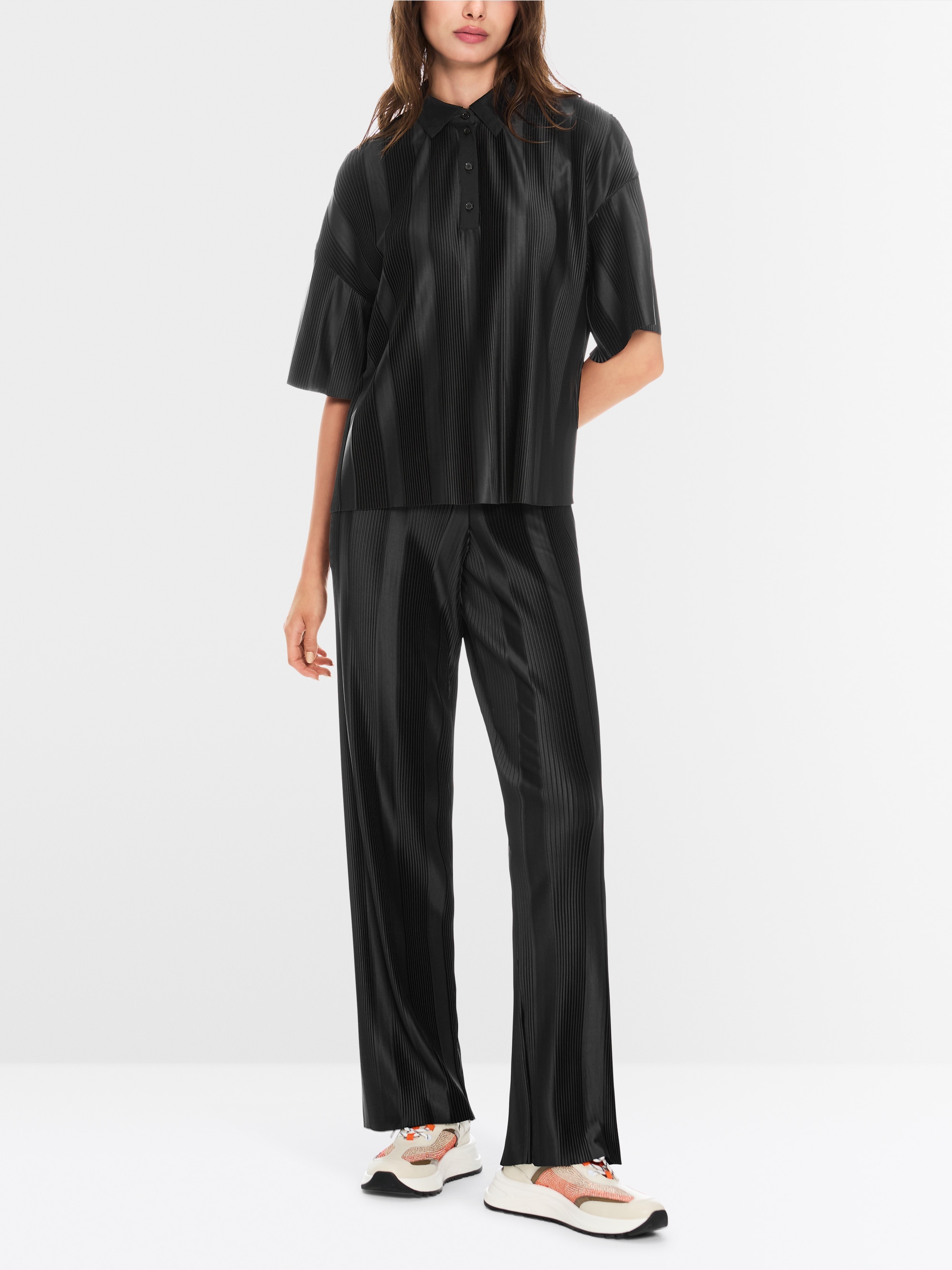 Cropped Poloshirt mit Plissee