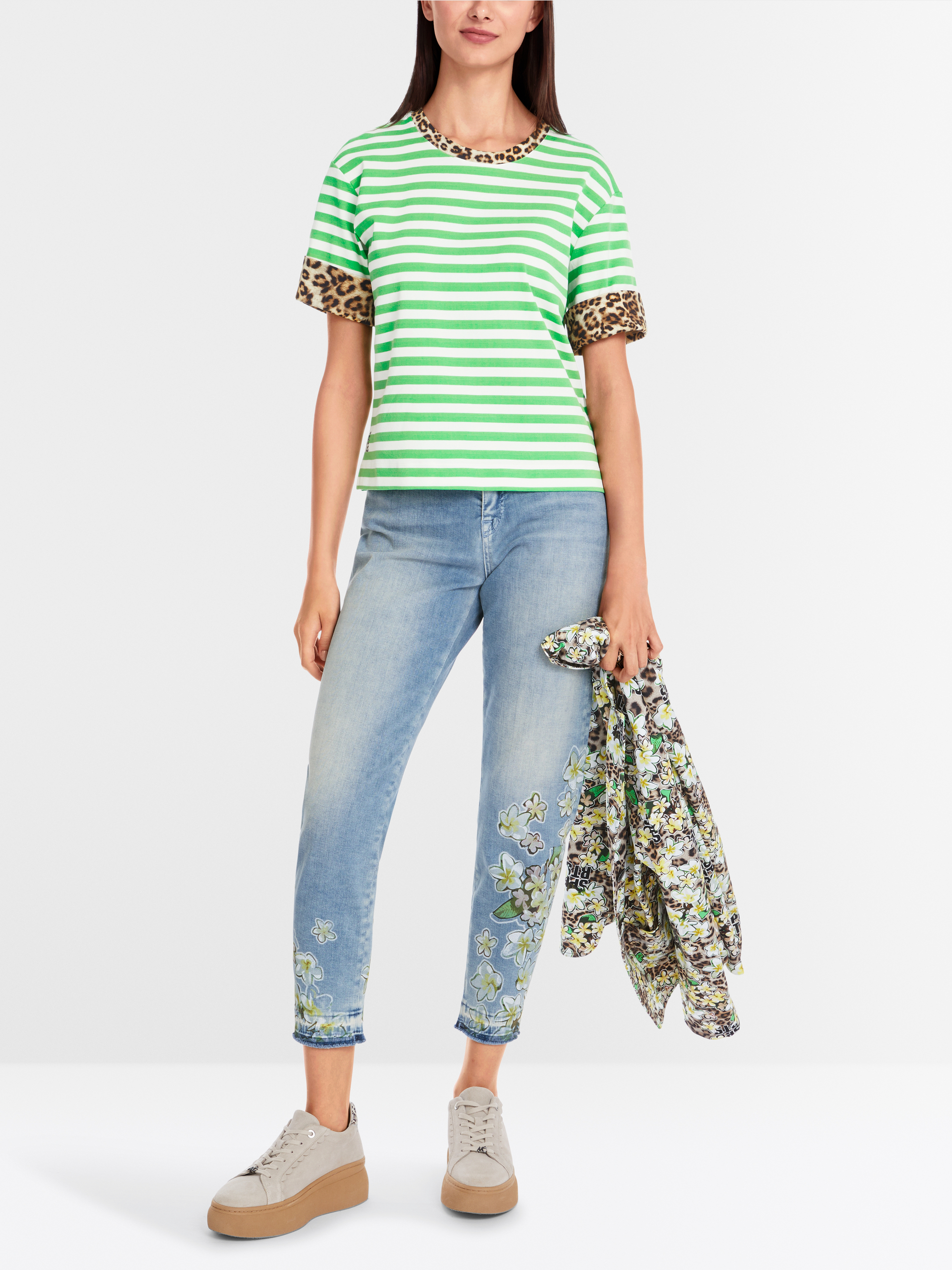 Gestreiftes T-Shirt mit 3/4-Ärmel