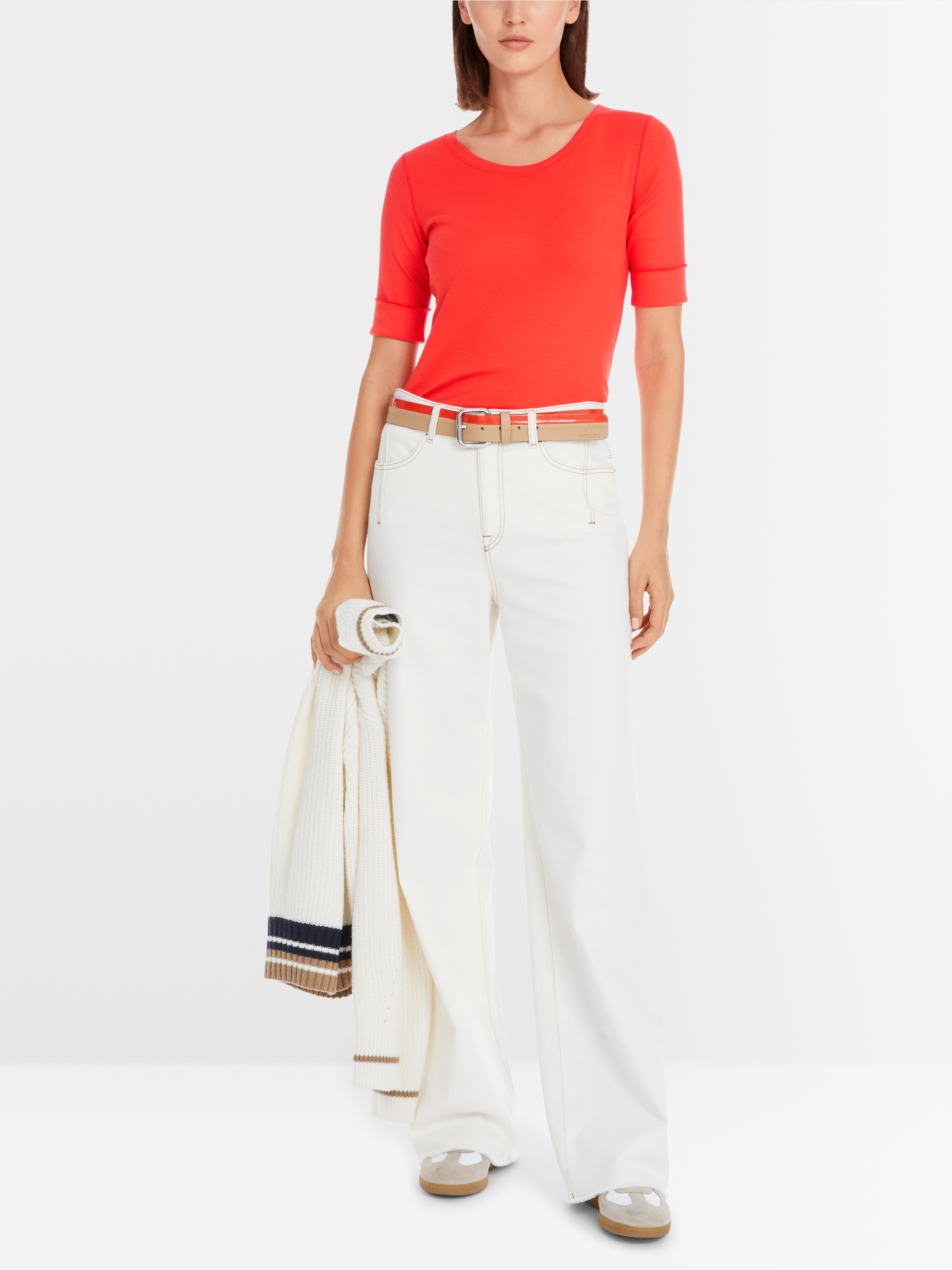 Solid T-shirt in stretchy cotton rib