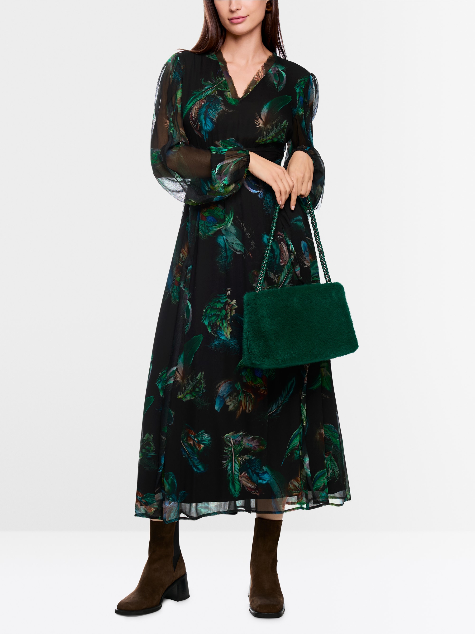 Robe en viscose avec imprimé plumes