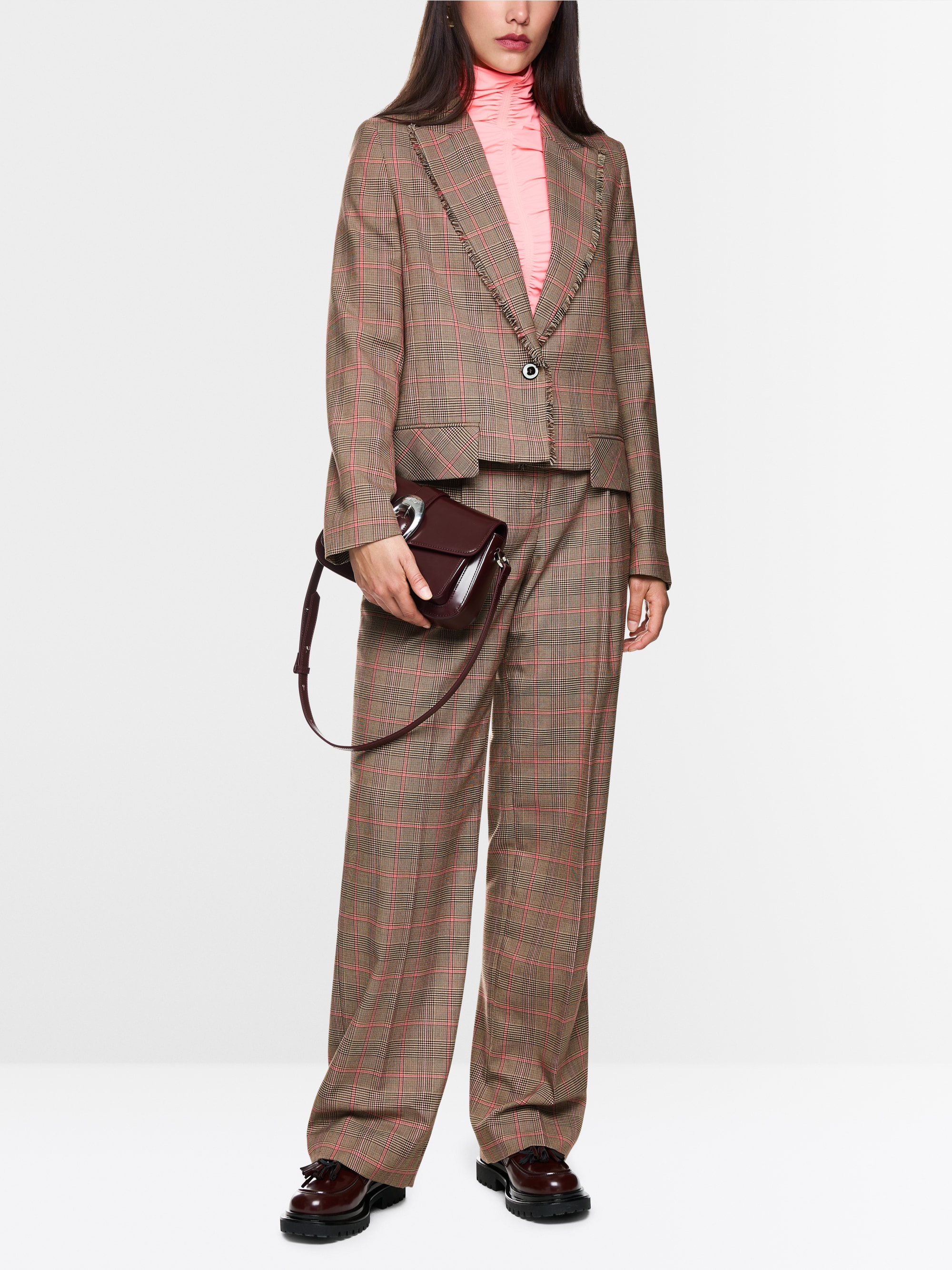 Blazer classique à carreaux avec franges