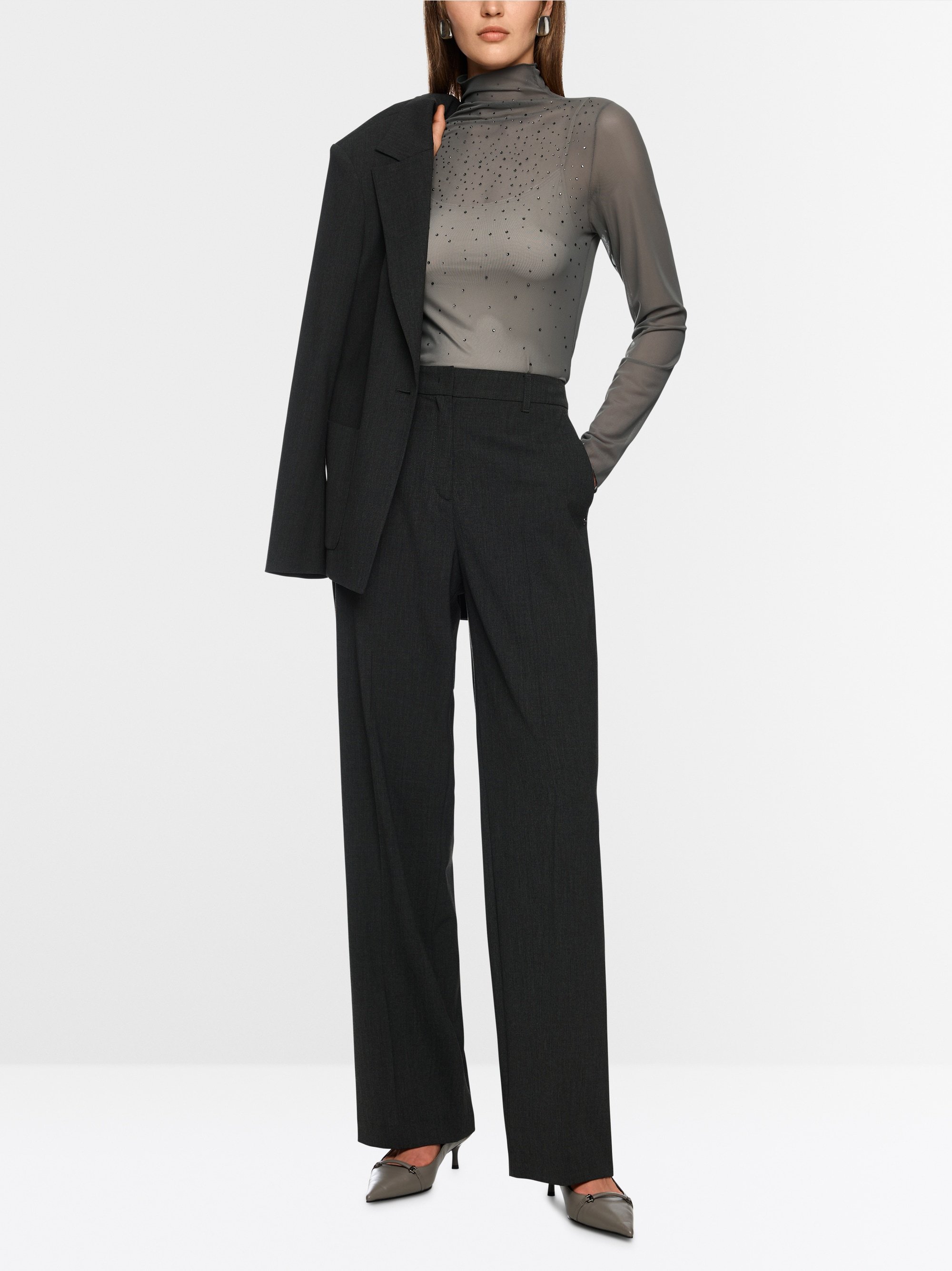 Mesh-Longsleeve mit Hotfixsteinchen