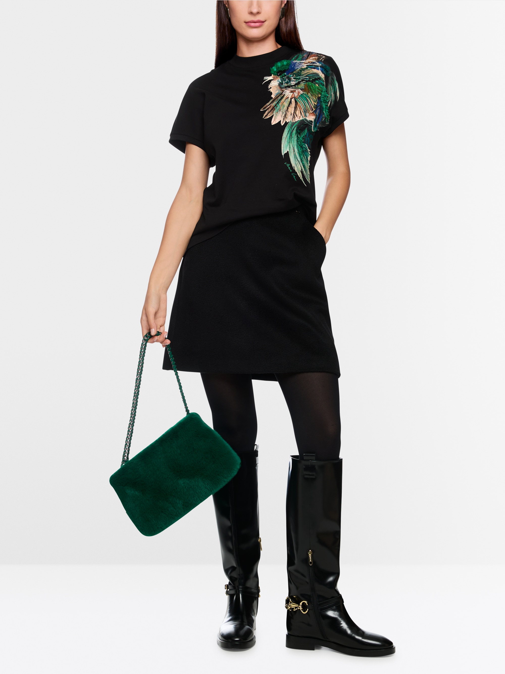 T-shirt en coton avec imprimé plumes