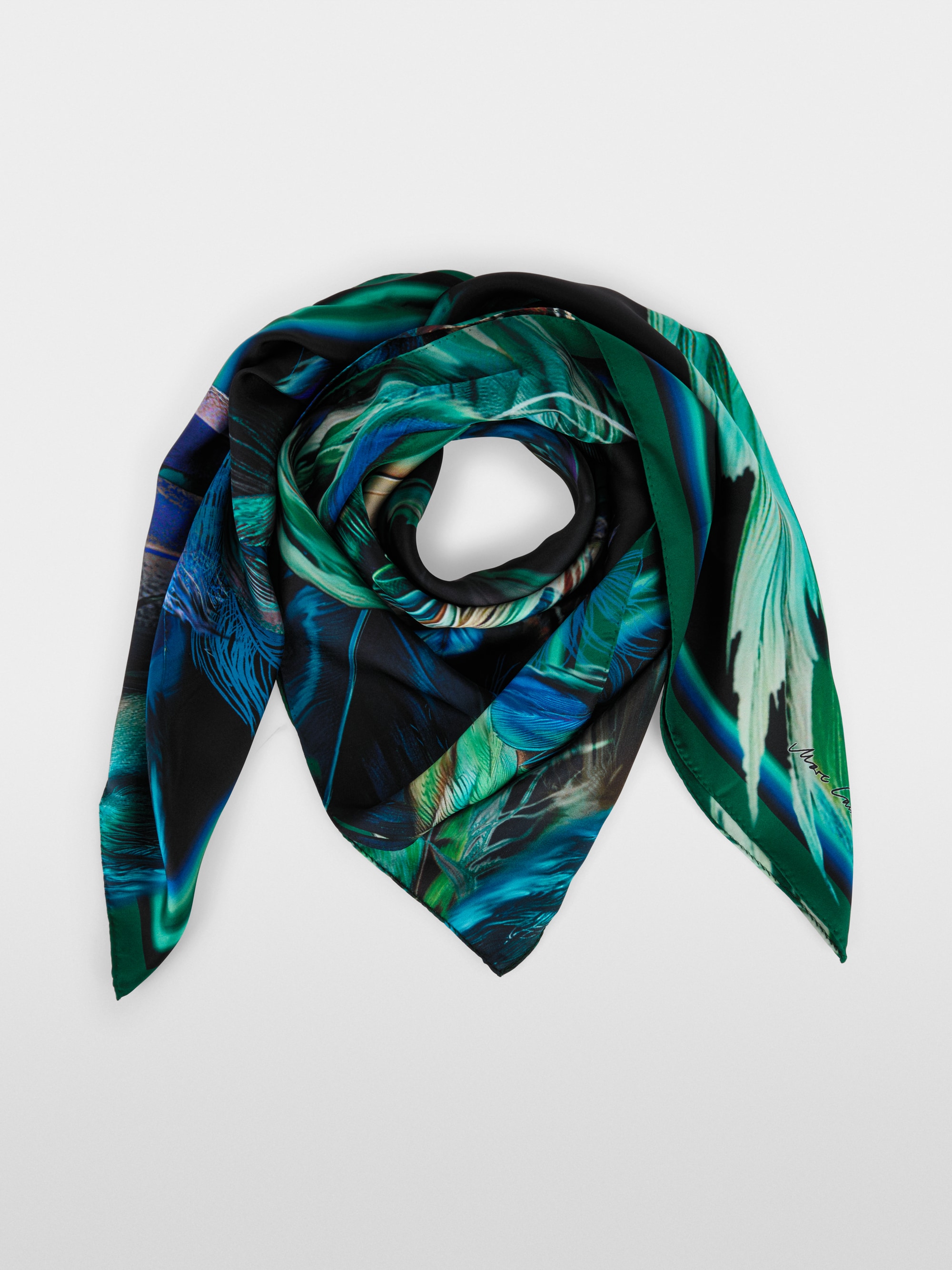 Silk scarf with mystical feather print