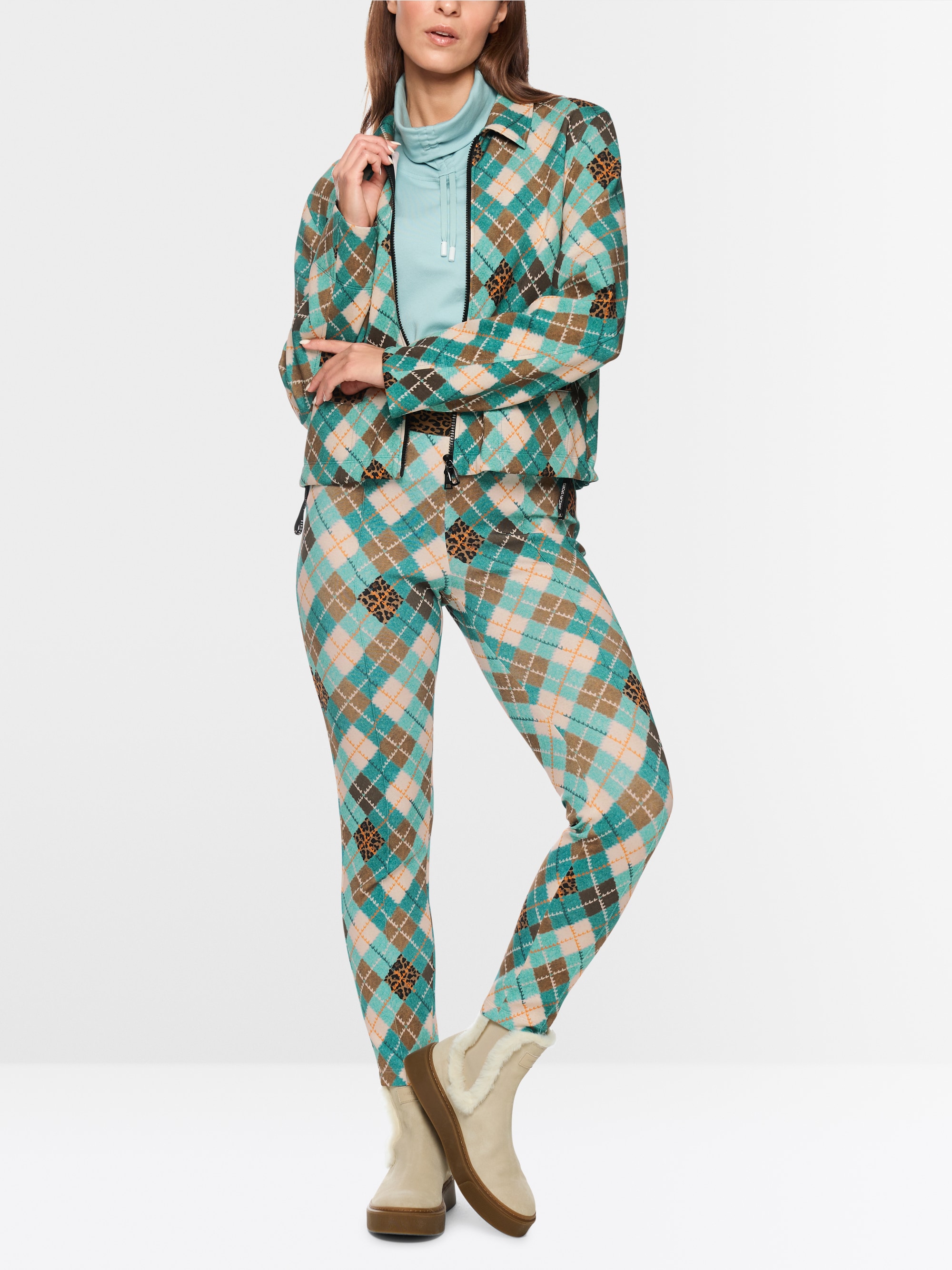 Veste en scuba avec motif argyle et détails léopard
