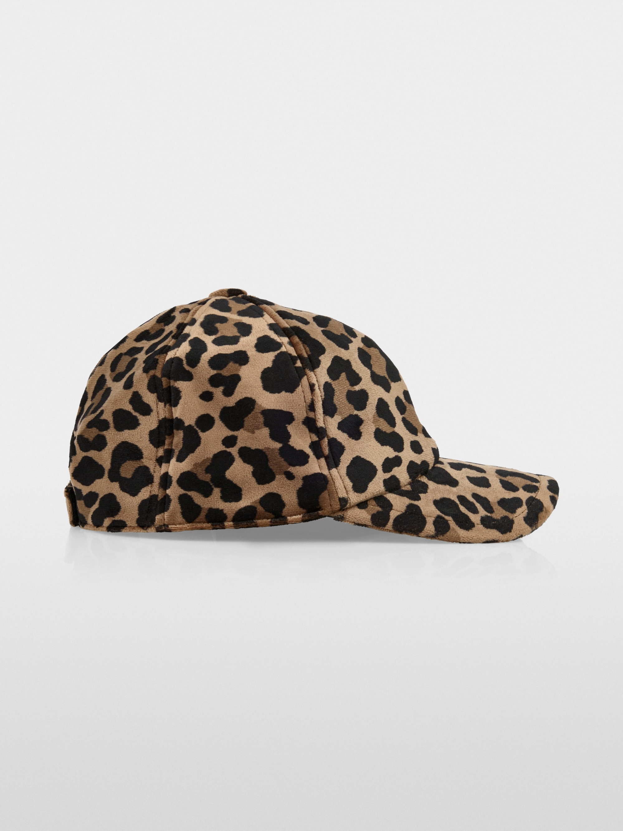 Leopard print cap with adjustable strap