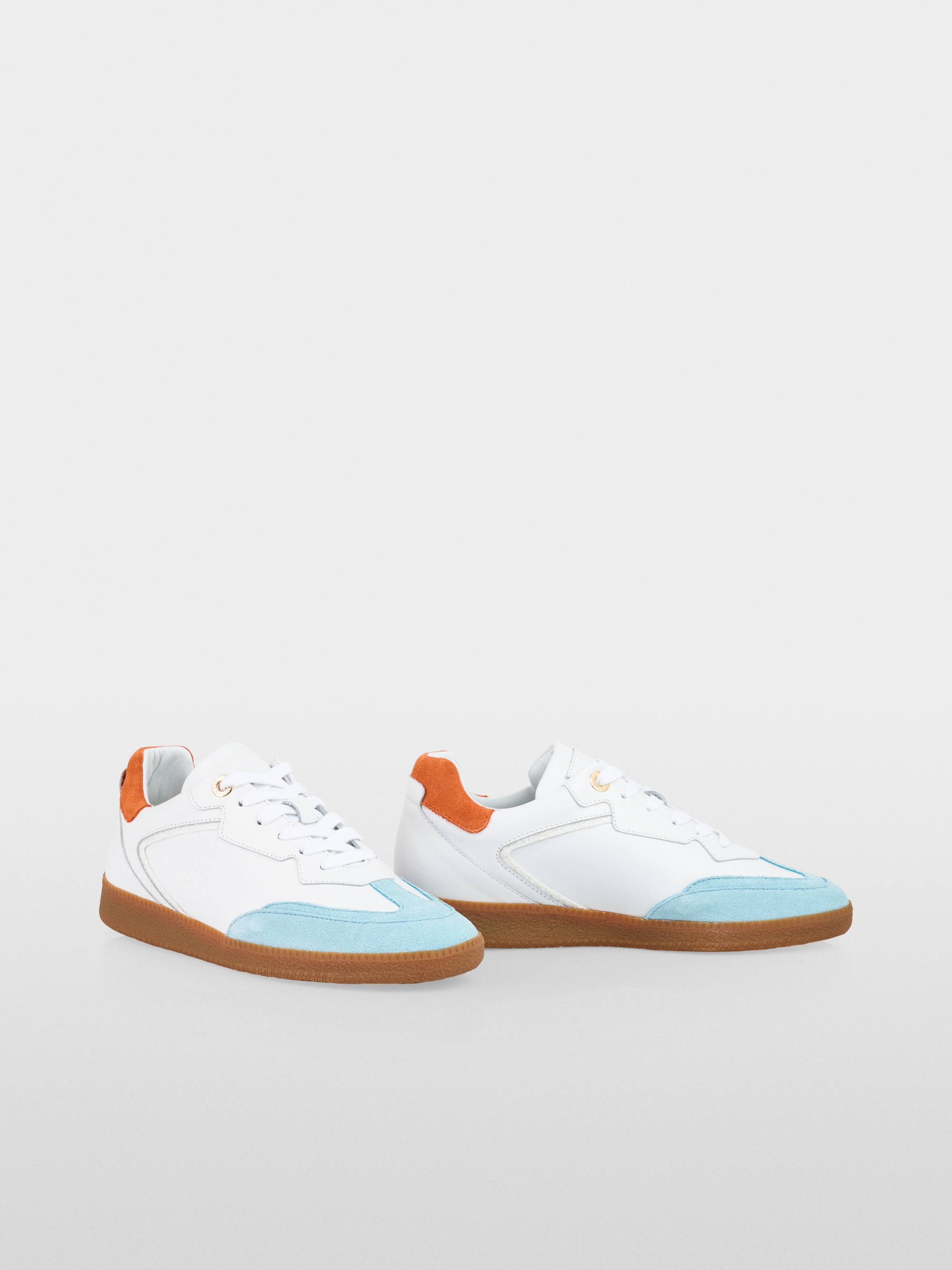 Leather-mix colour block trainers