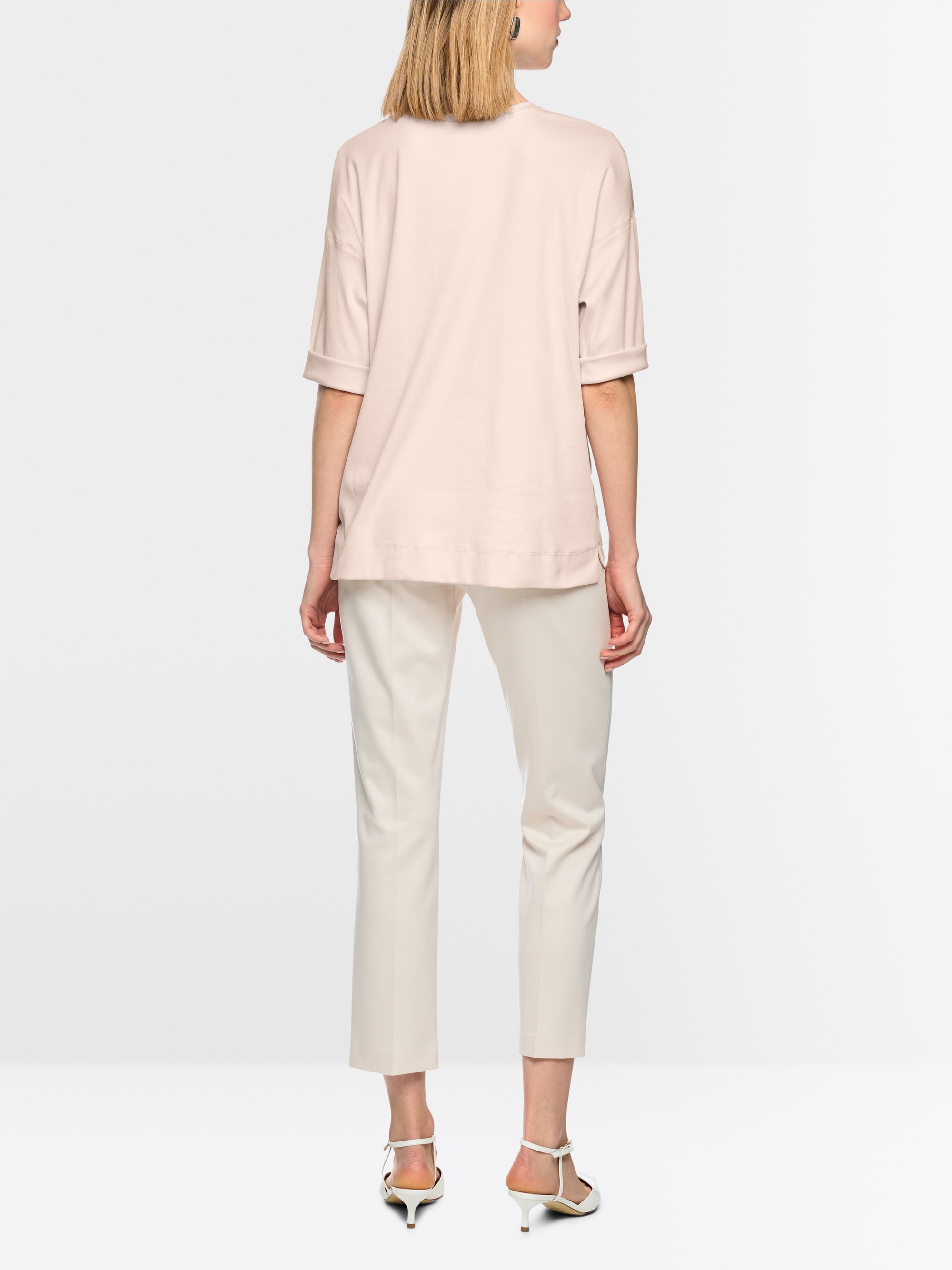 Wide blouse in material mix